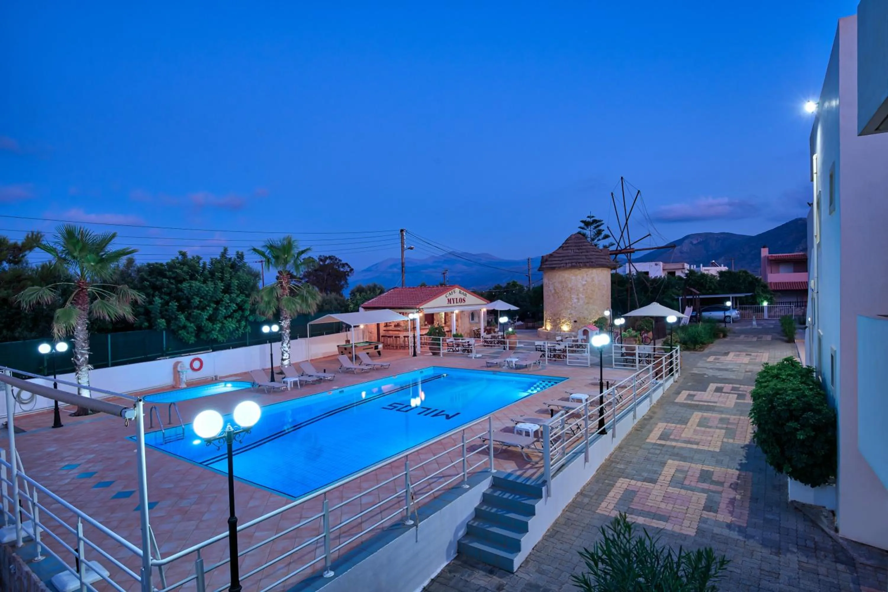 Pool view in Mylos Apartments Anissaras