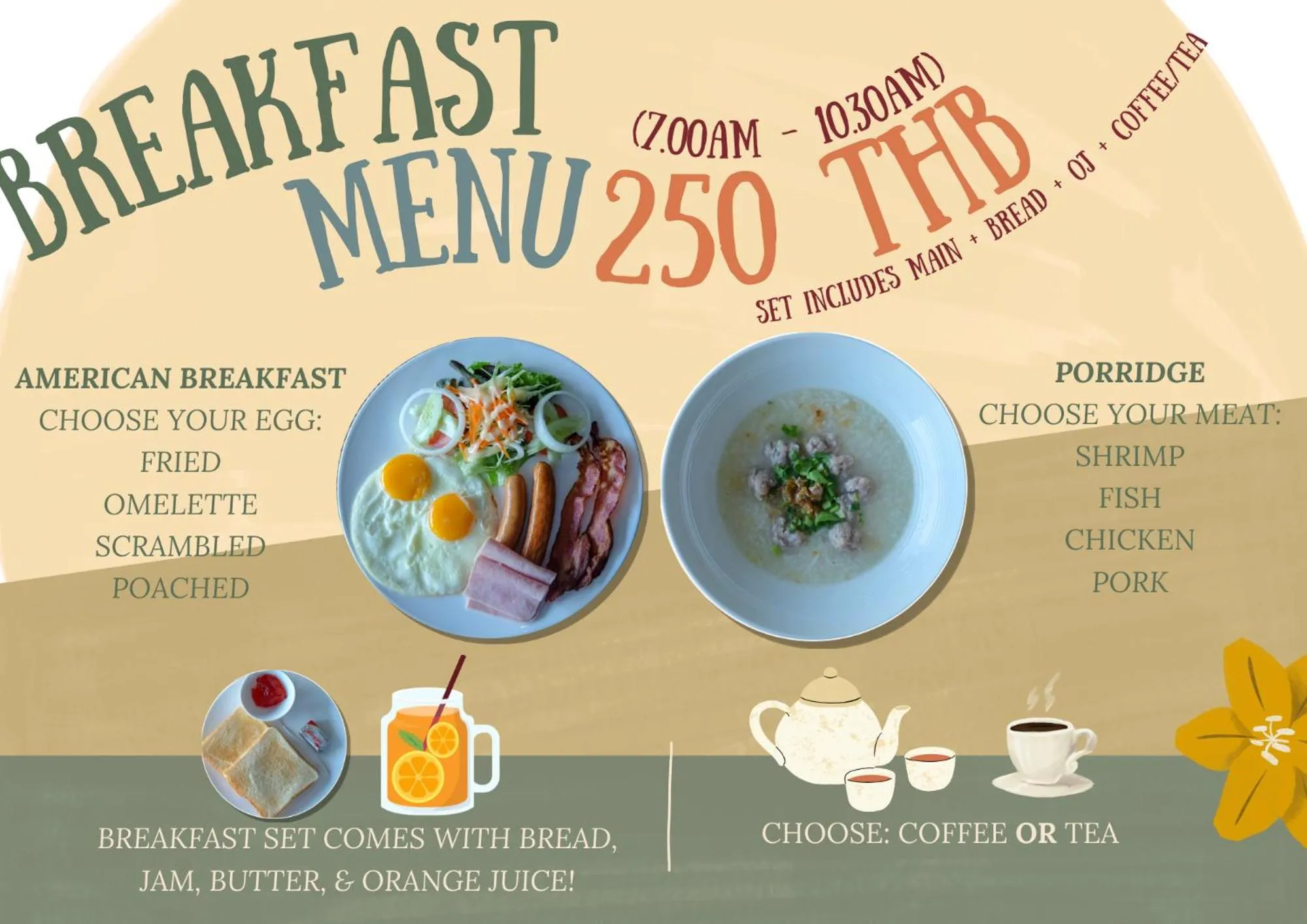Continental breakfast in Methavalai Residence Hotel