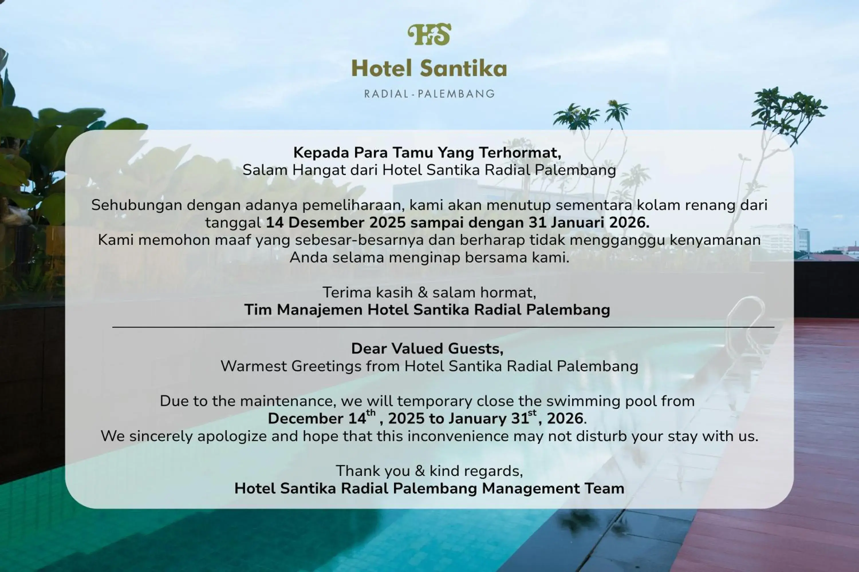 Swimming pool in Hotel Santika Radial Palembang Swimming pool in Hotel Santika Radial Palembang