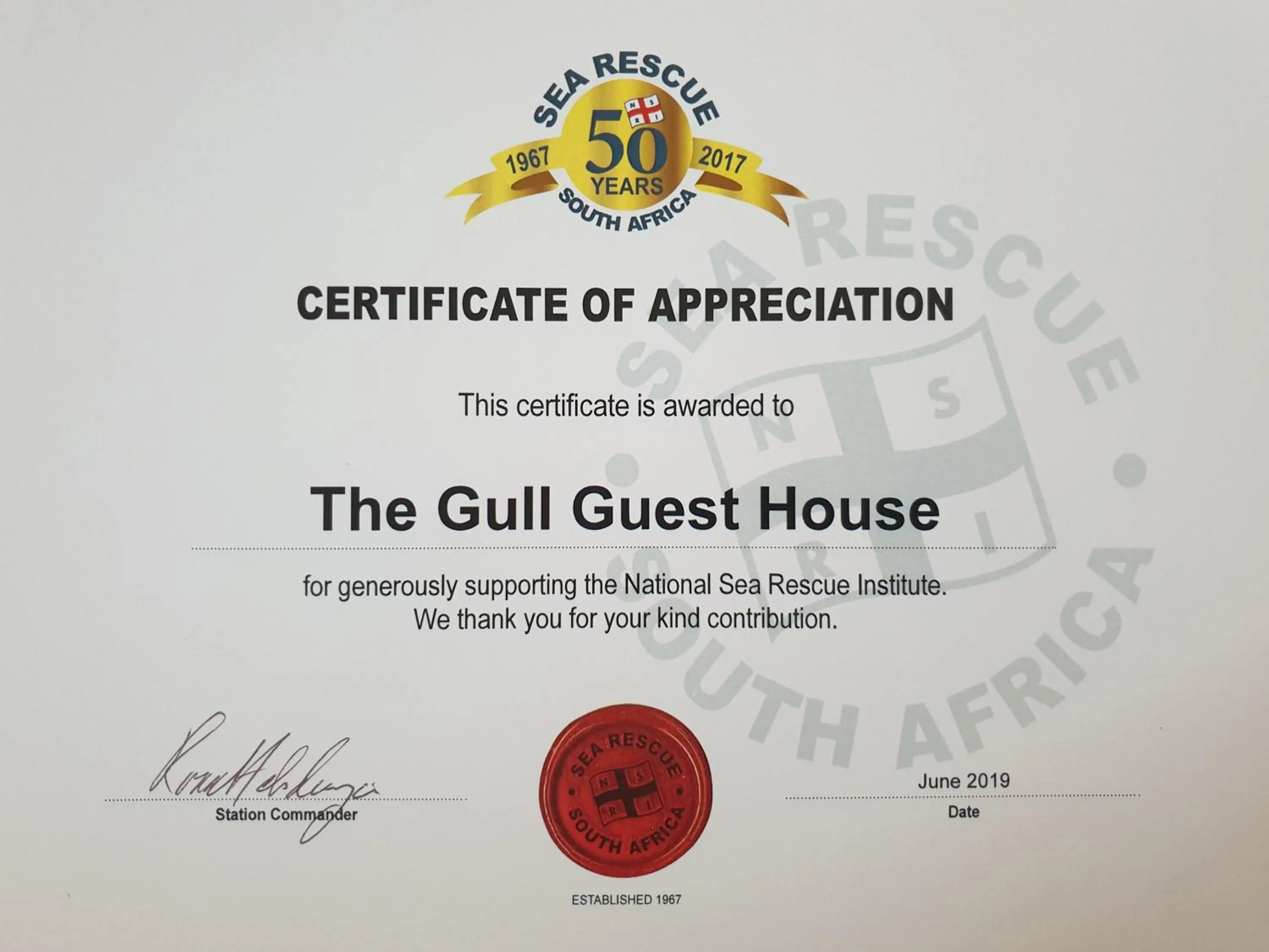 Certificate/Award in The Gull