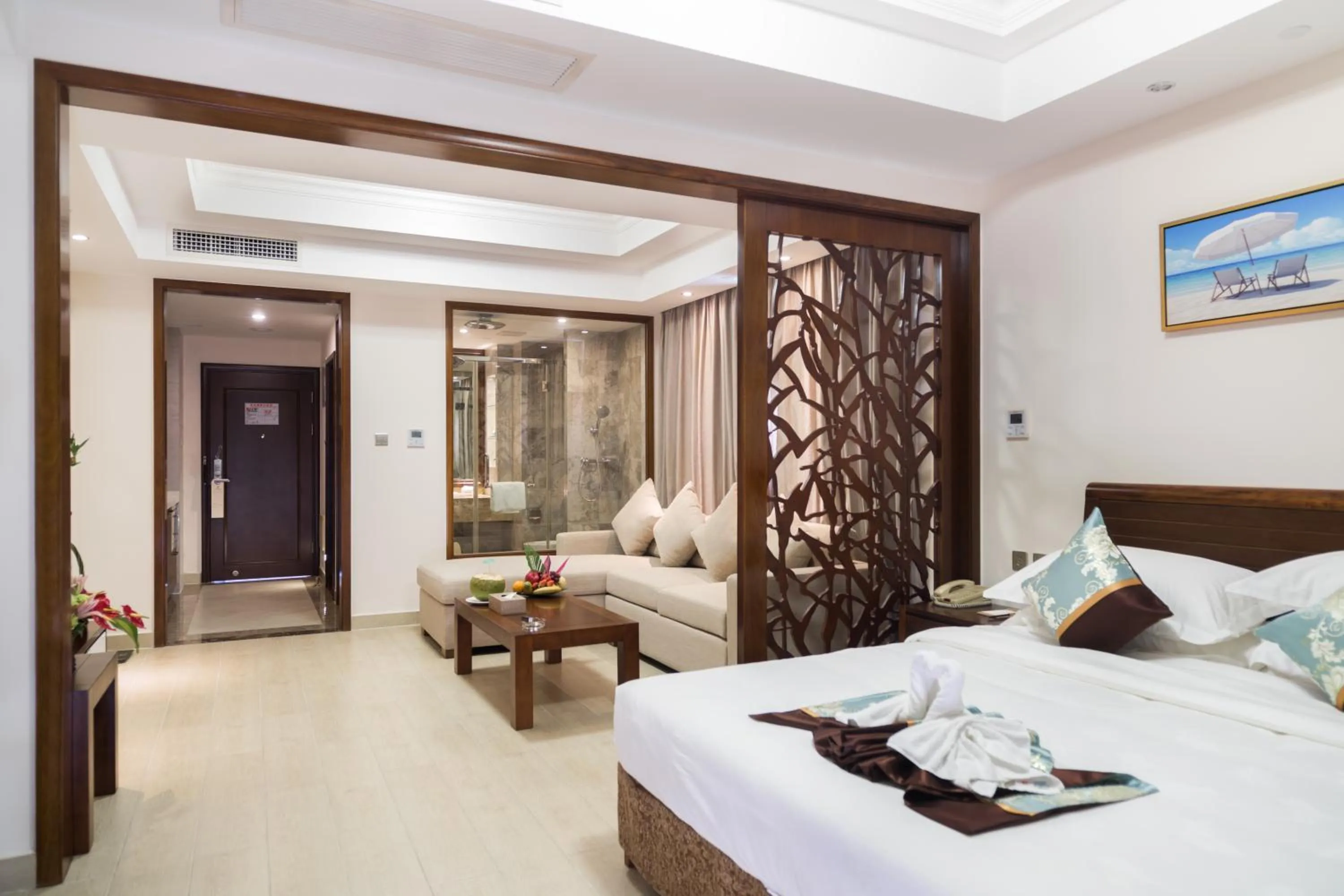 Living room, Bed in Sanya Yikehai View Apartments