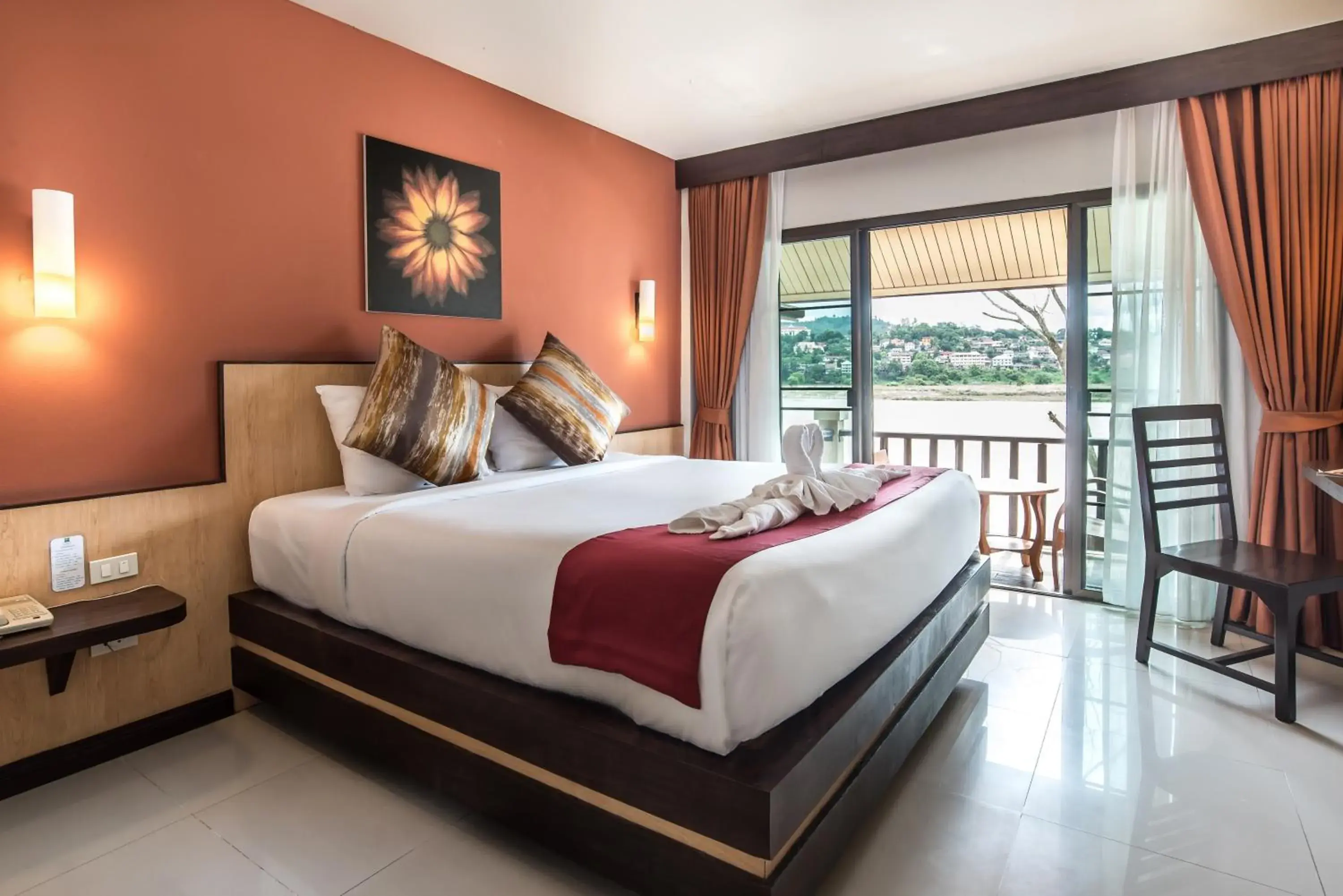 View (from property/room), Bed in Chiangkhong Teak Garden Riverfront Onsen Hotel- SHA Extra Plus View (from property/room), Bed in Chiangkhong Teak Garden Riverfront Onsen Hotel- SHA Extra Plus