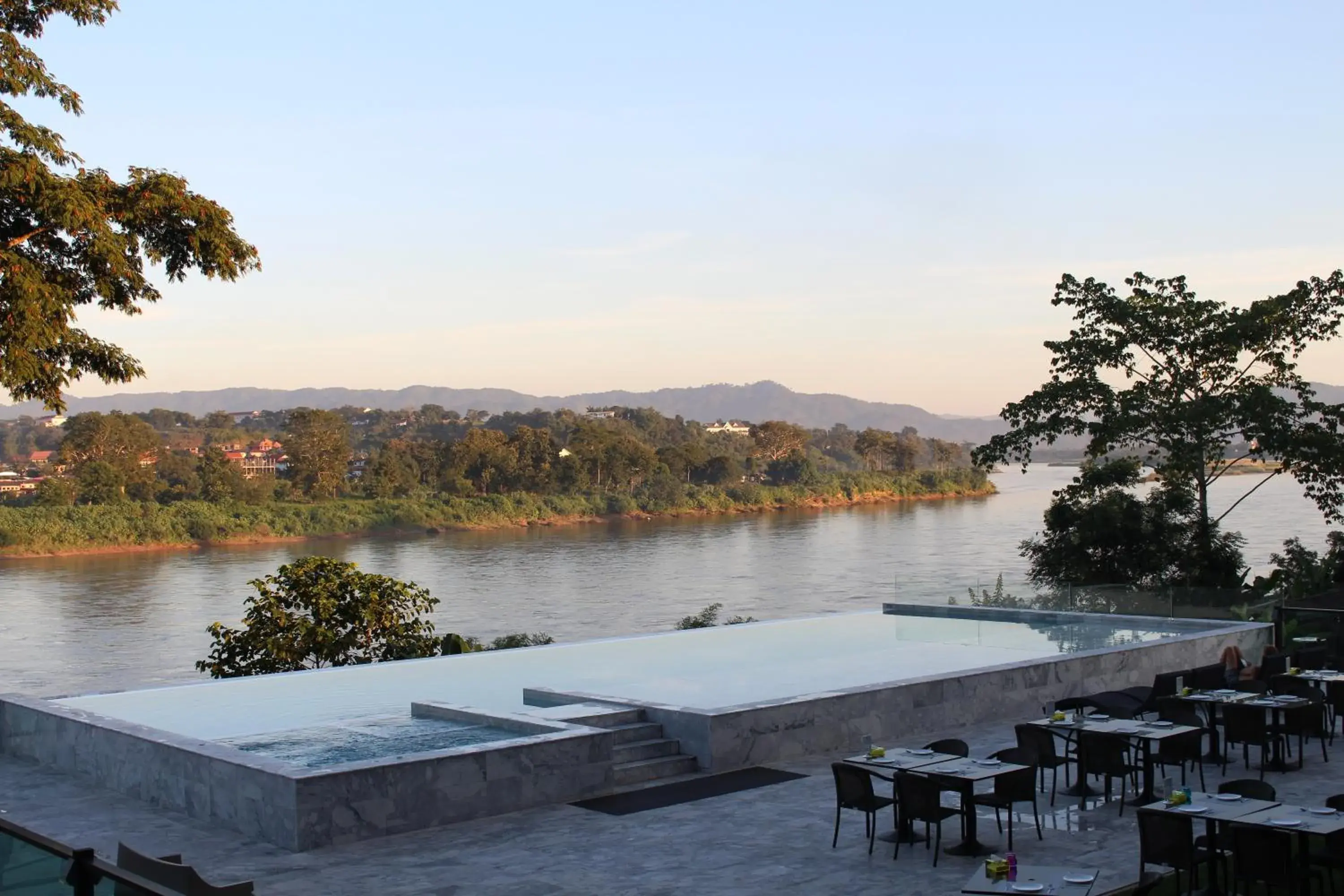 Pool view in Chiangkhong Teak Garden Riverfront Onsen Hotel- SHA Extra Plus Pool view in Chiangkhong Teak Garden Riverfront Onsen Hotel- SHA Extra Plus