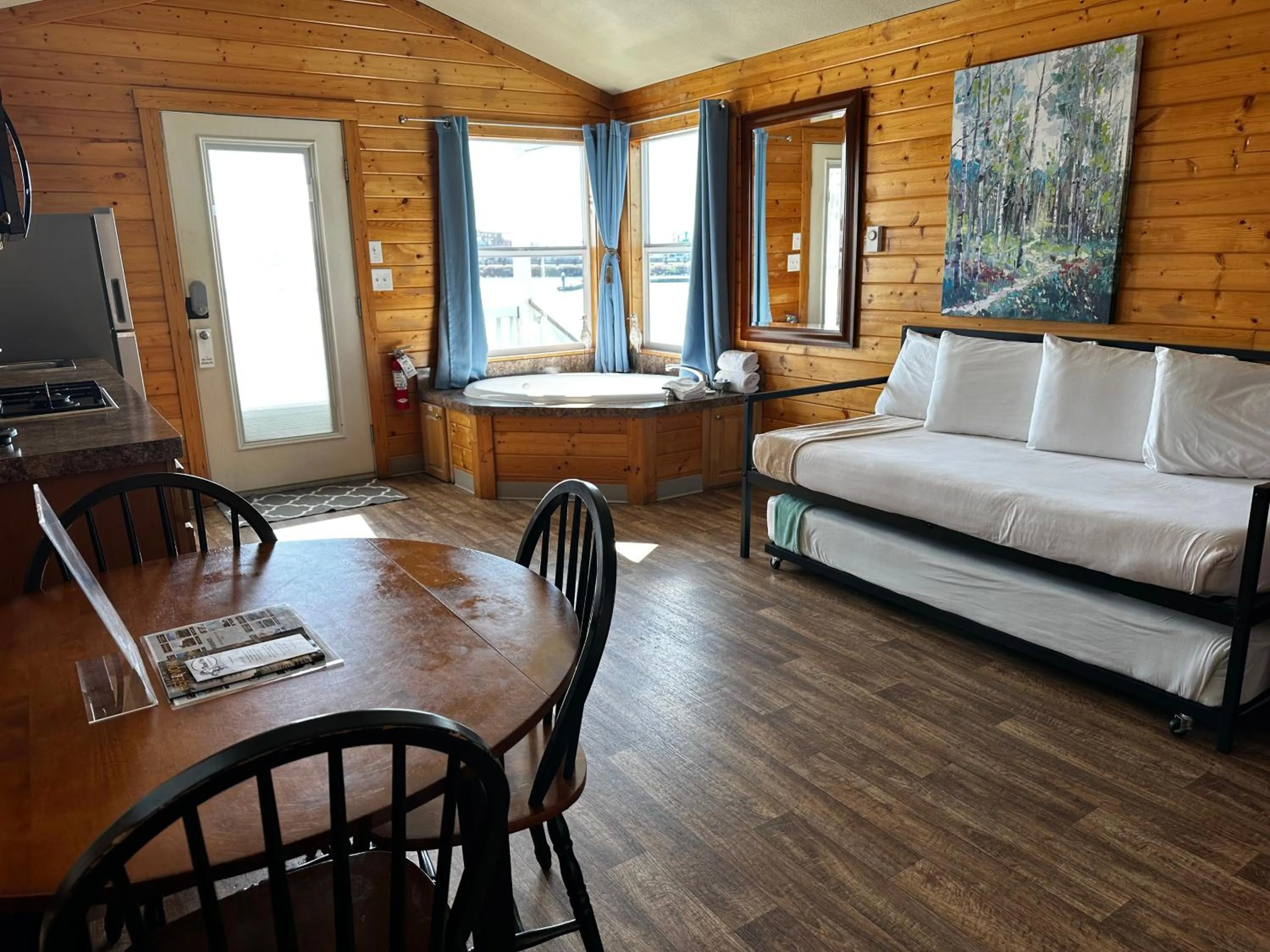 Living room in Westport Marina Cottages
