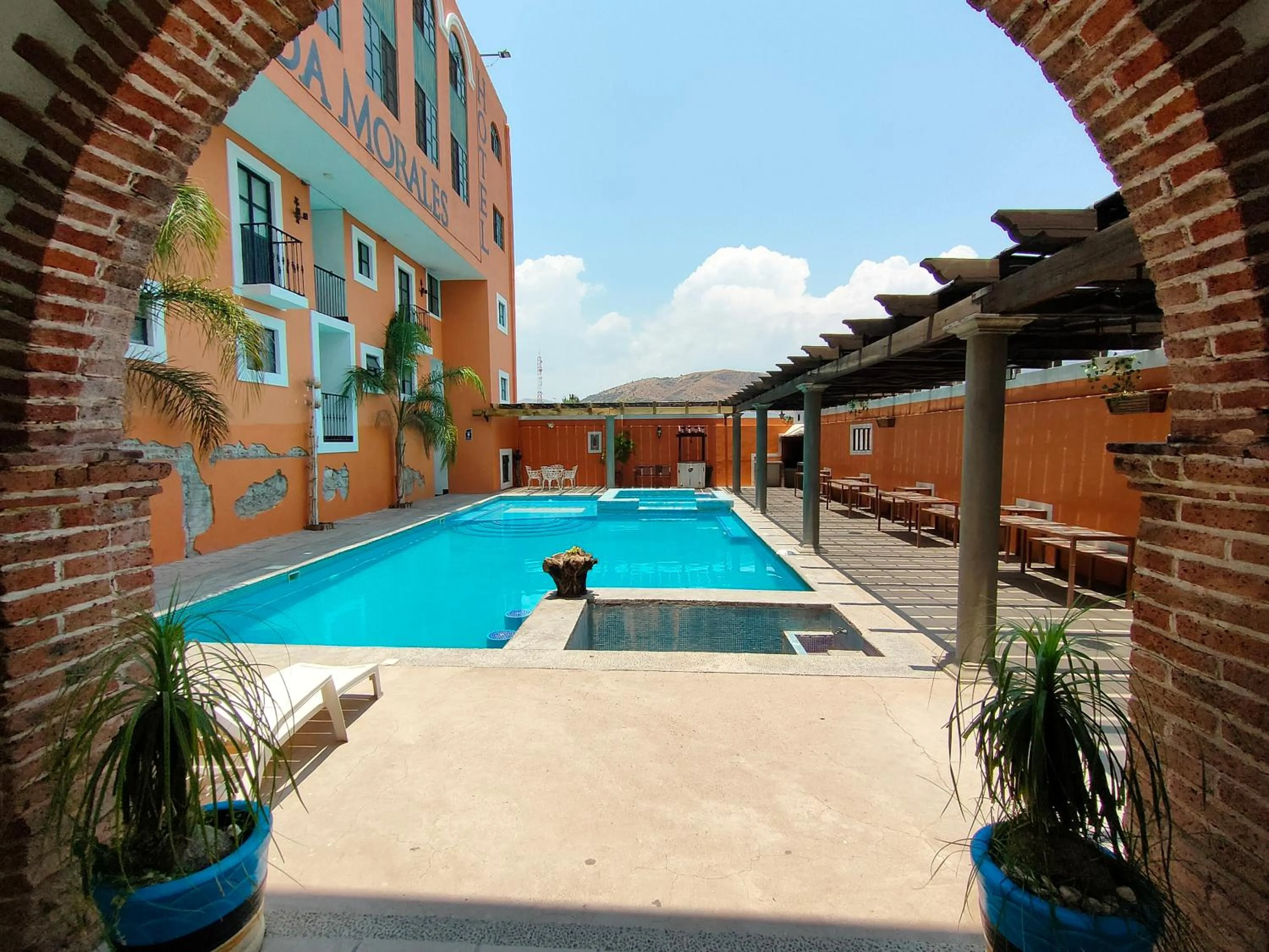 Pool view in Hotel Hacienda Morales.