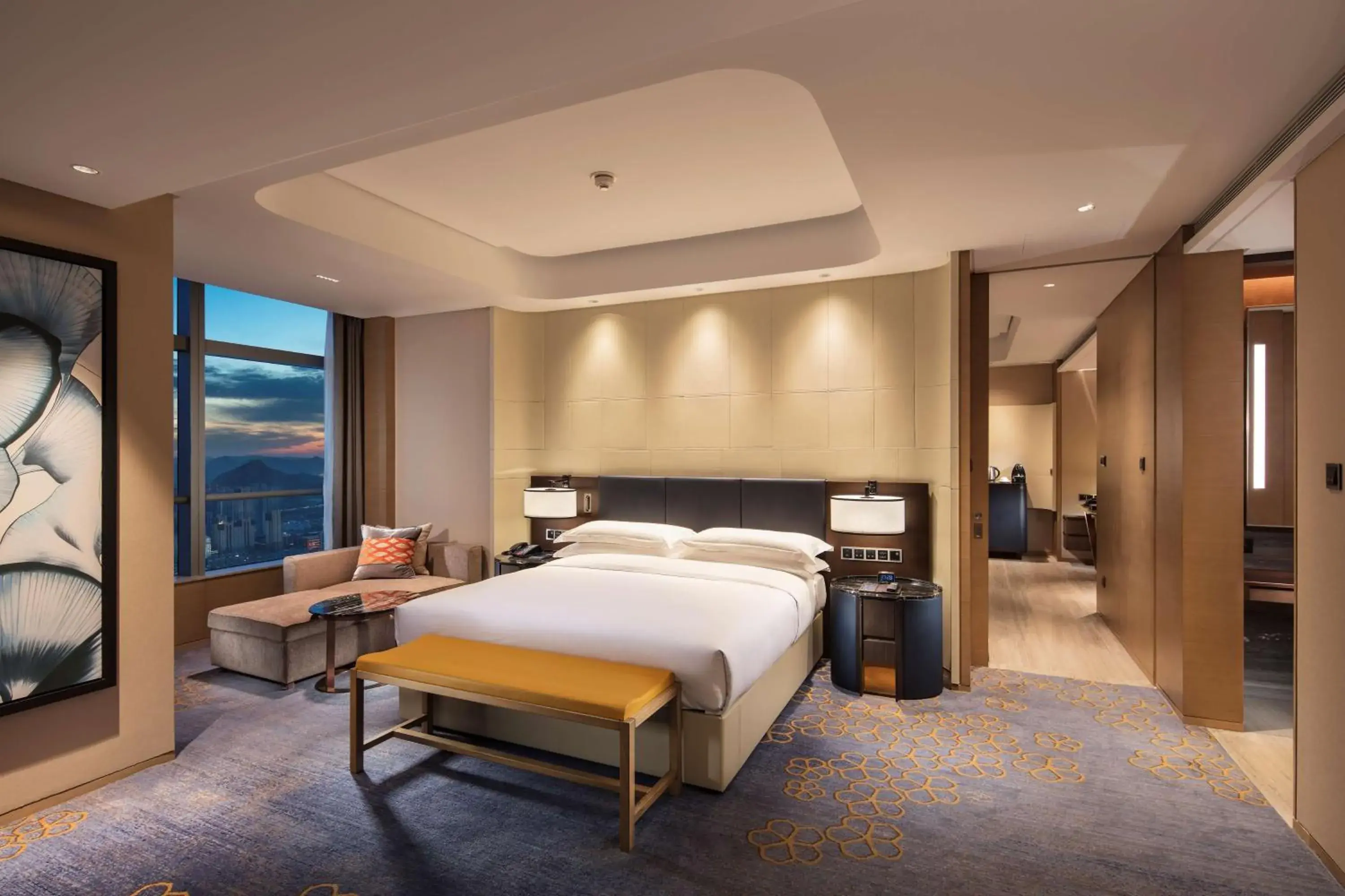View (from property/room), Bed in Hilton Jinan South Hotel & Residences View (from property/room), Bed in Hilton Jinan South Hotel & Residences