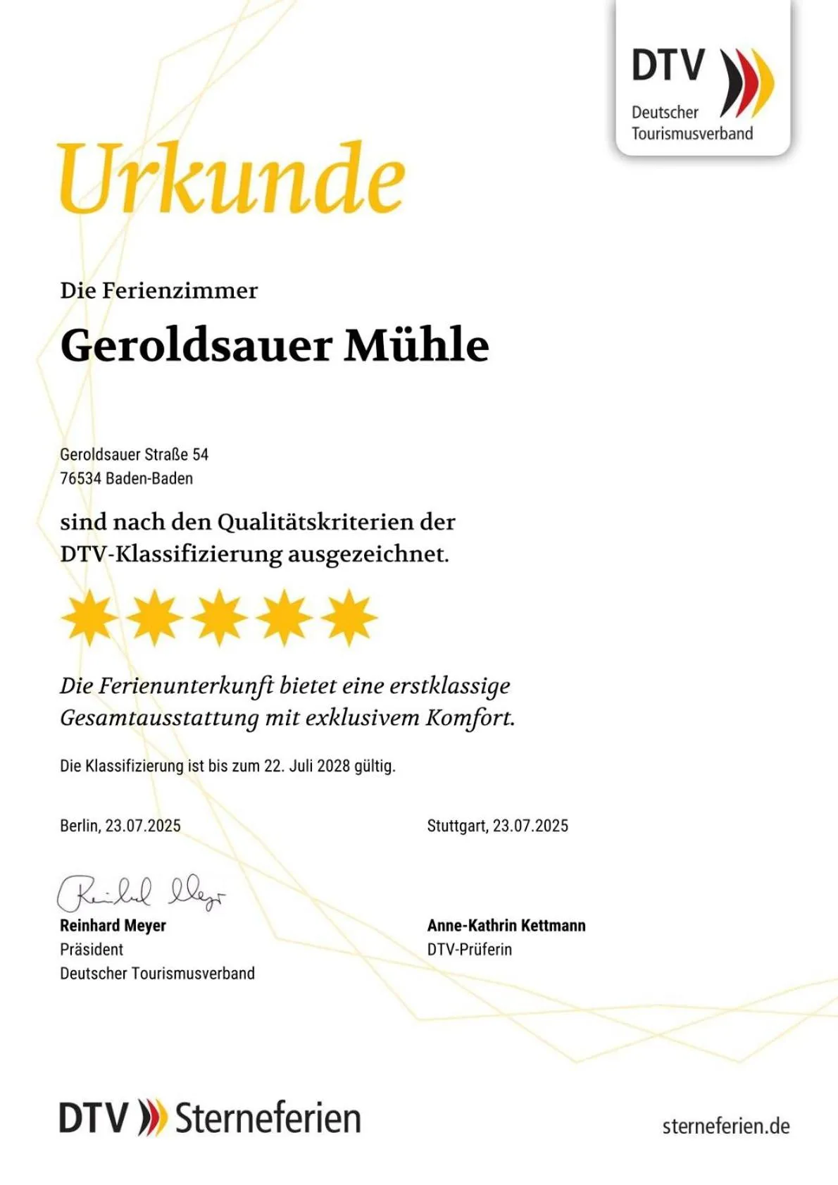 Certificate/Award in Gästehaus der Geroldsauer Mühle