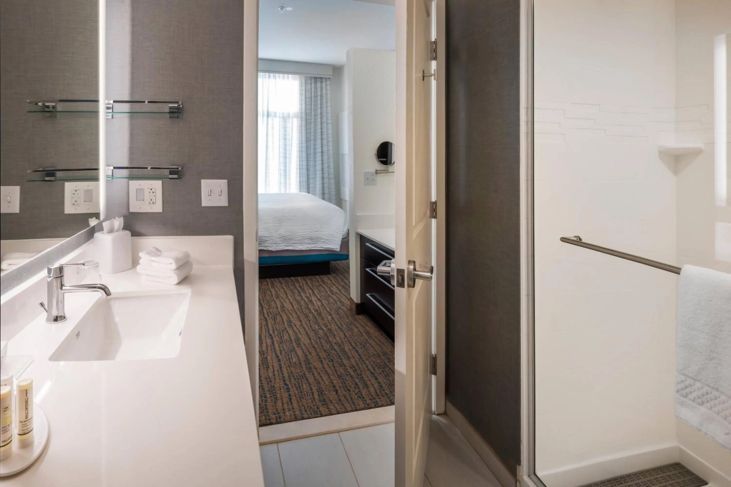 Bathroom, Bed in Residence Inn by Marriott Fishkill