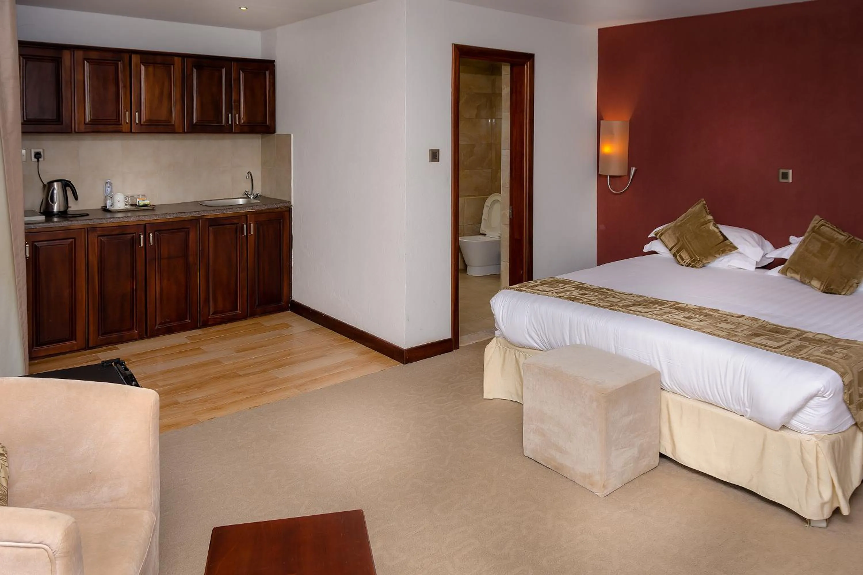 Kitchen or kitchenette, Bed in Imperial Heights Hotel, Entebbe