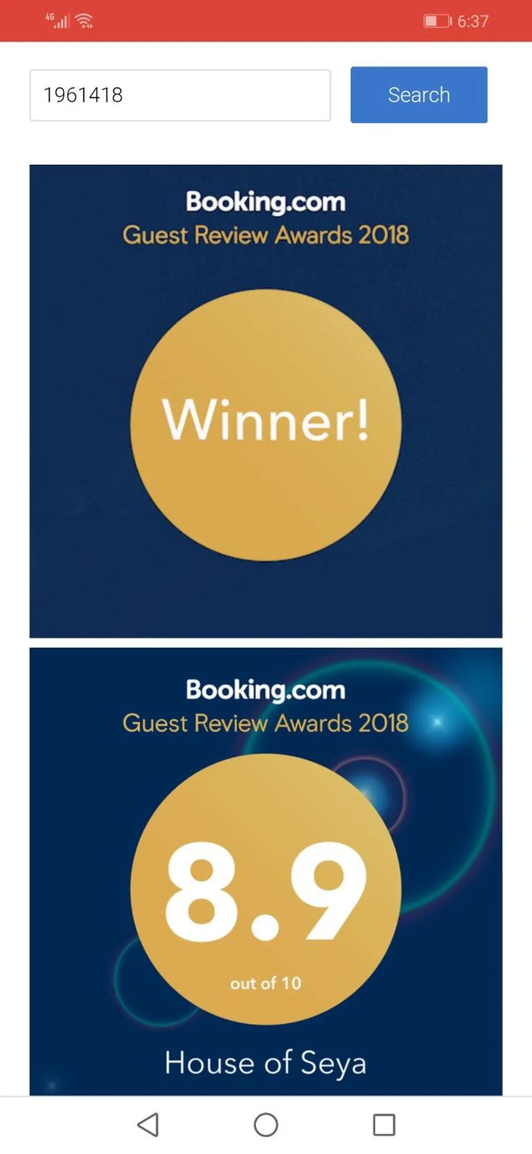 Certificate/Award in House of Seya