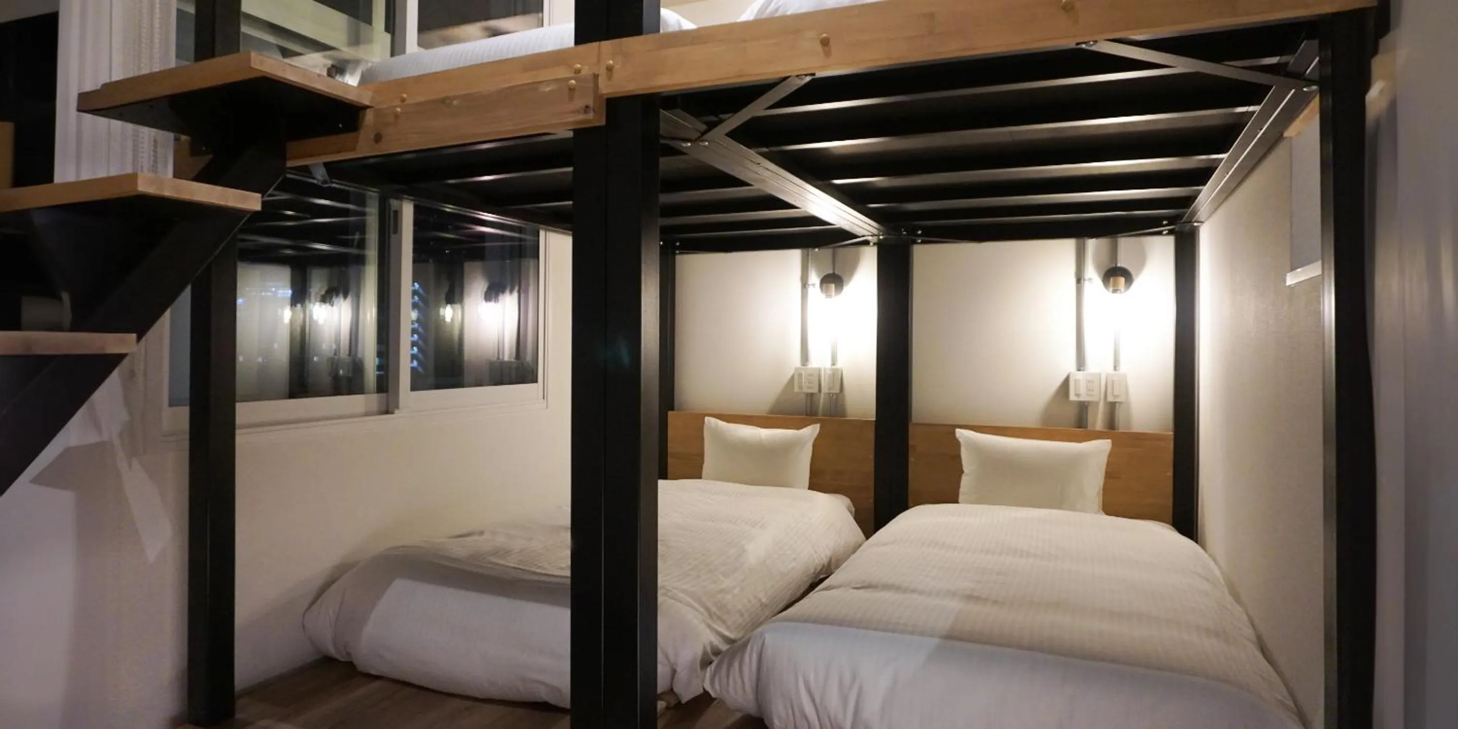 Photo of the whole room, Bed in HOTEL THE CUBE Naha Kokusai Street