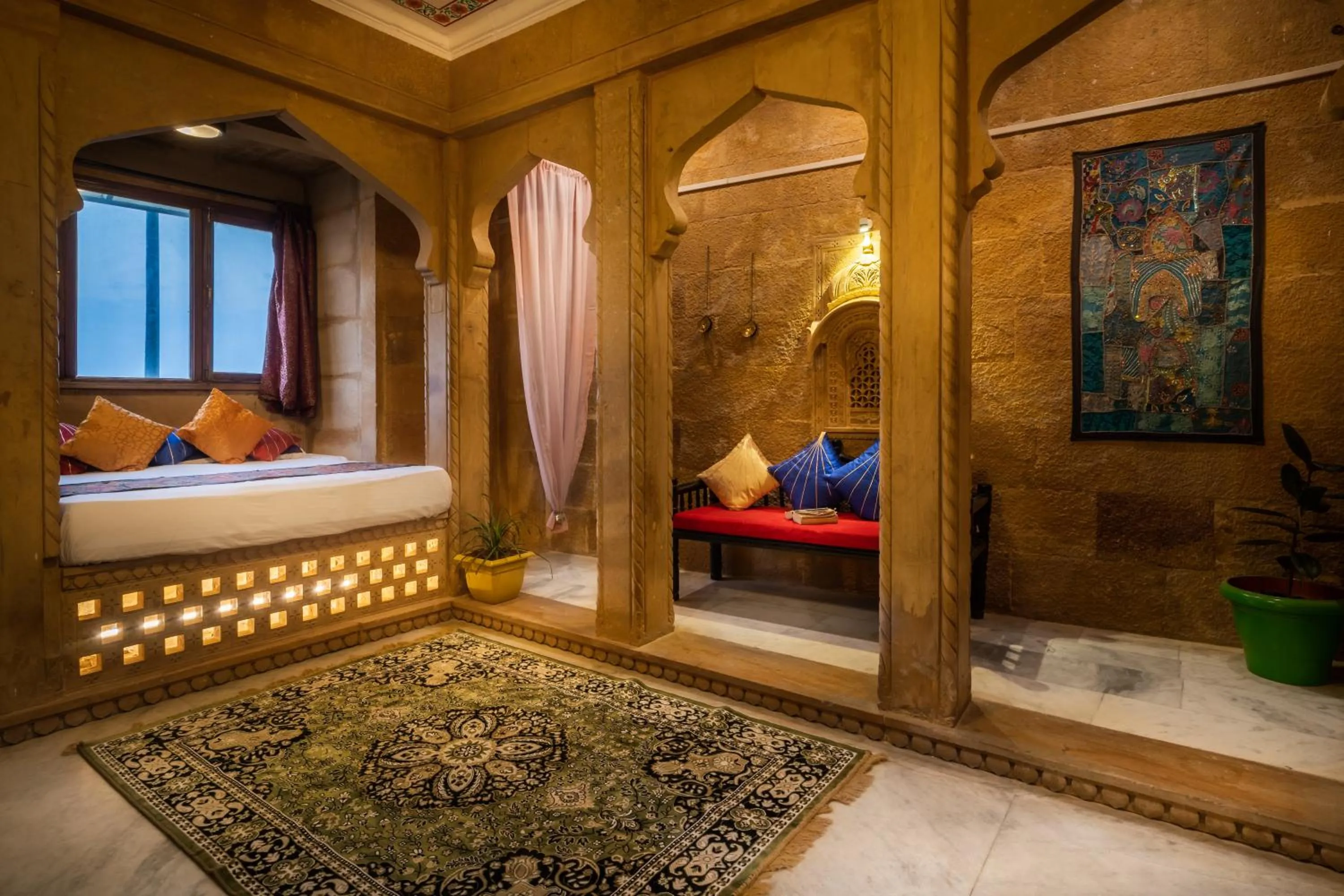 Seating area, Bed in Moustache Jaisalmer