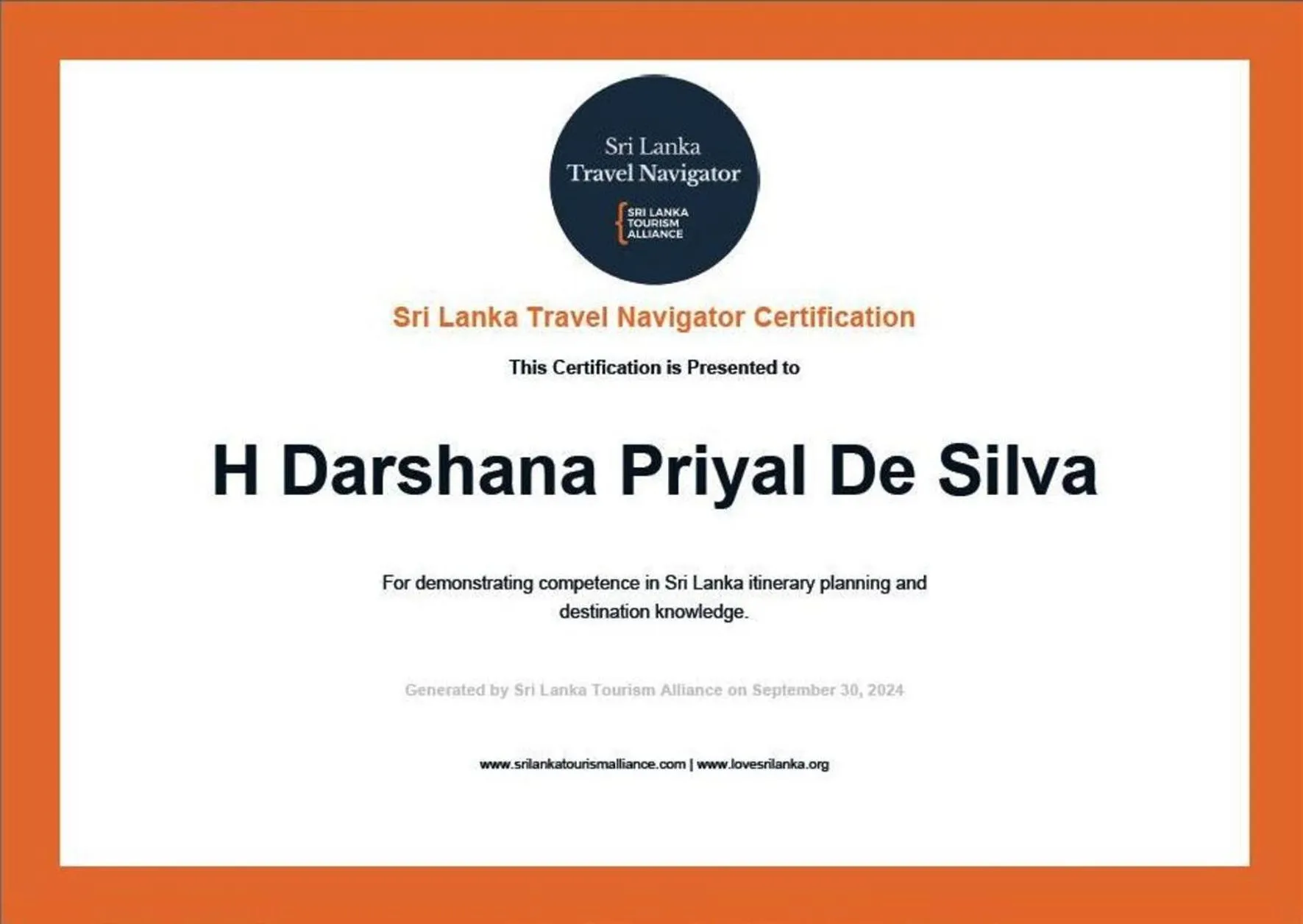 Certificate/Award in Greenwood Udawalawa Safari Resort