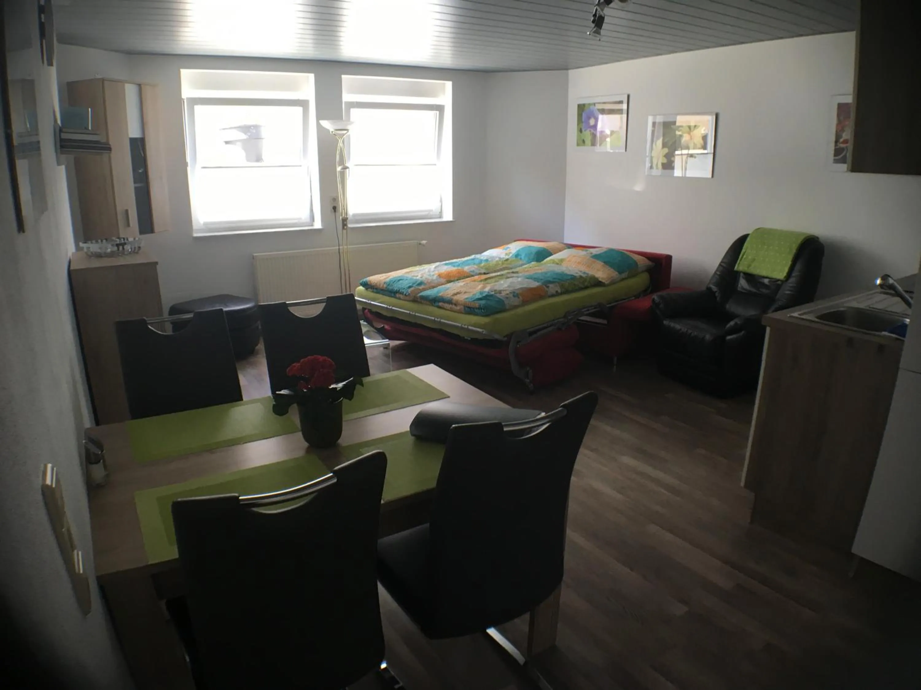 Kitchen or kitchenette, Bed in Ferienwohnung Alte B3