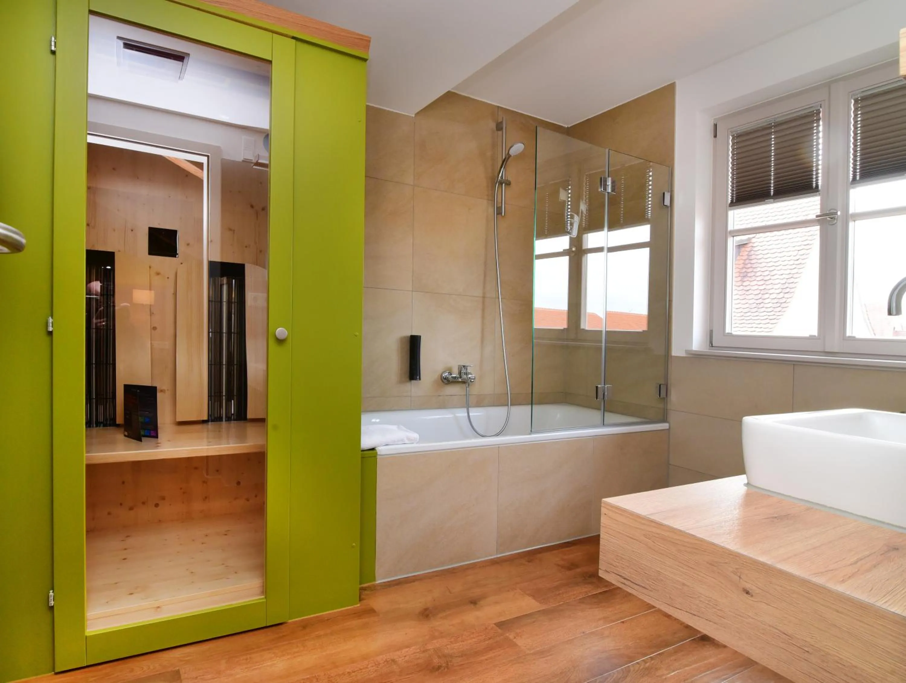 Bathroom, Bed in Hotel Alte Vogtei