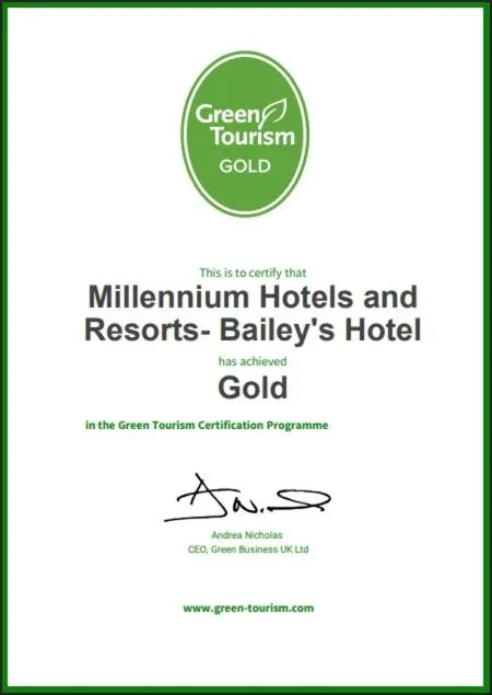 Certificate/Award in The Bailey's Hotel London Kensington