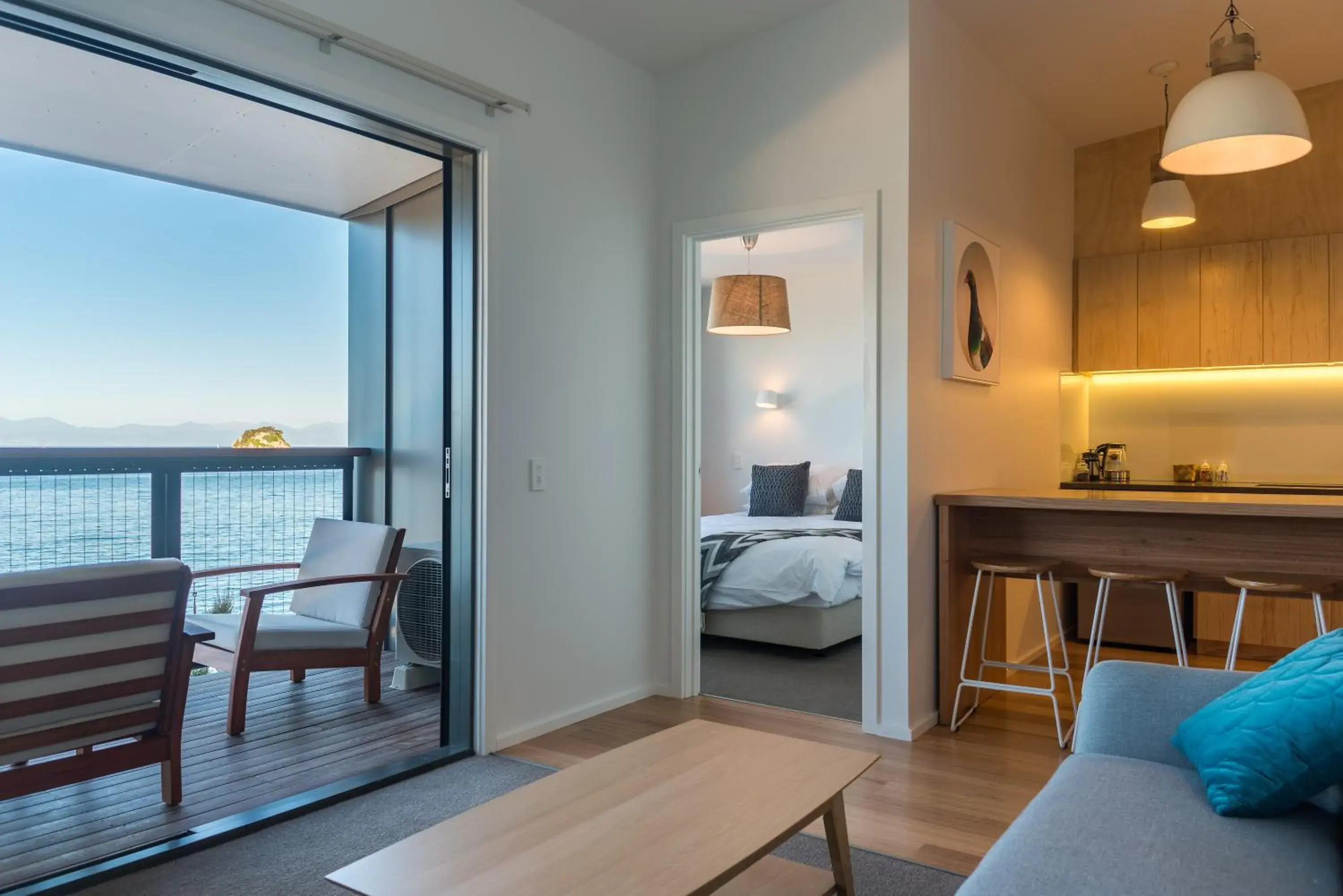 Coffee/tea facilities, Bed in Kaiteriteri Reserve Apartments Coffee/tea facilities, Bed in Kaiteriteri Reserve Apartments