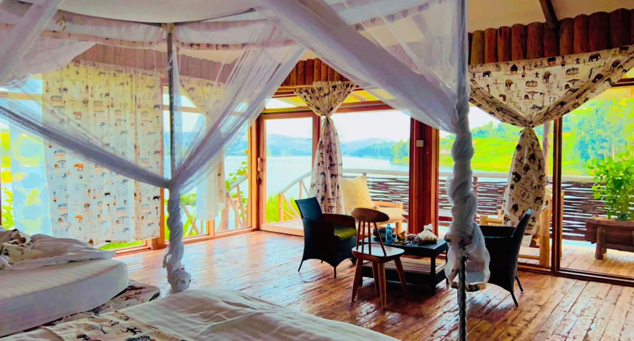 Bed in Lake Bunyonyi Rock Resort