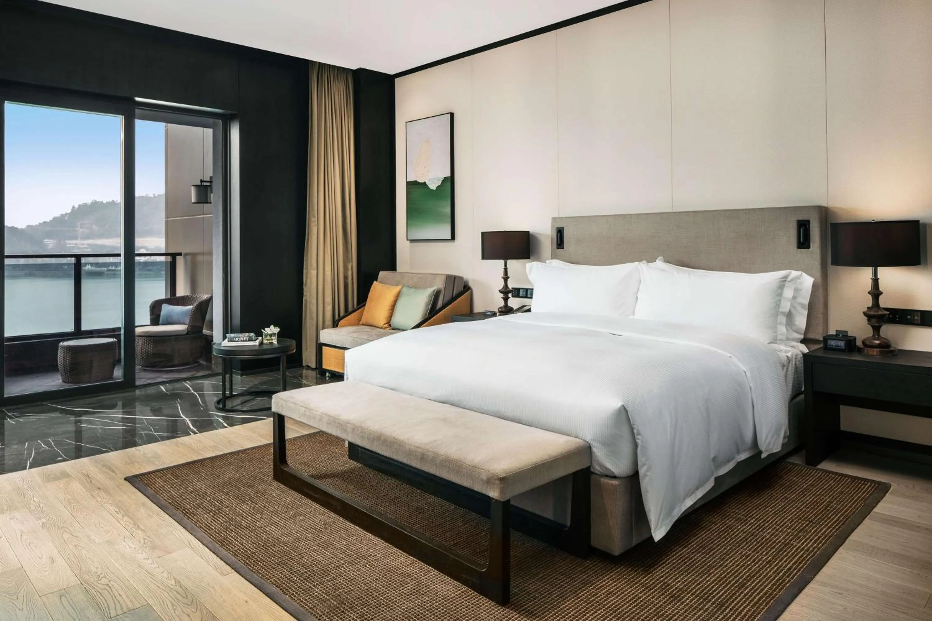 Living room, Bed in Hilton Ningbo Dongqian Lake