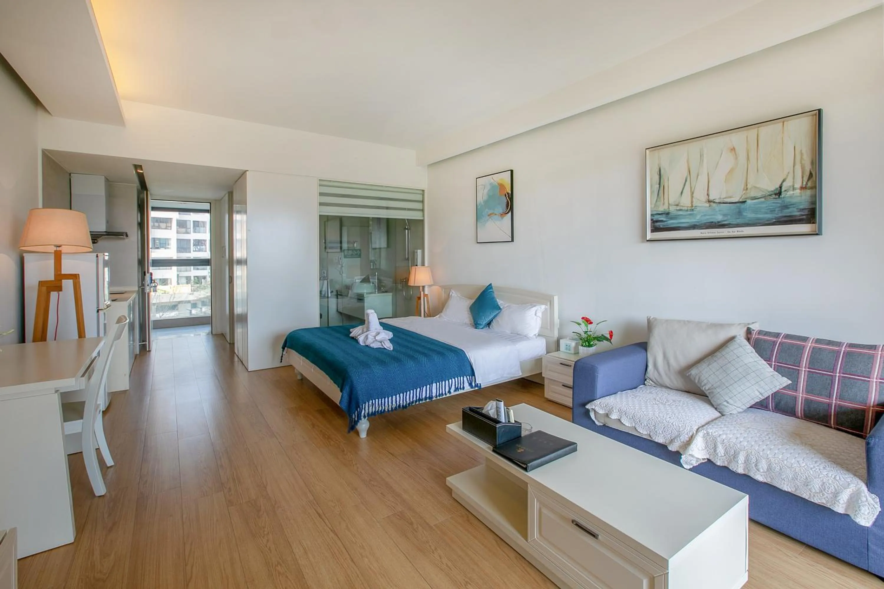 Bed in HuiZhou HuaYangNian Seaview Guesthouse