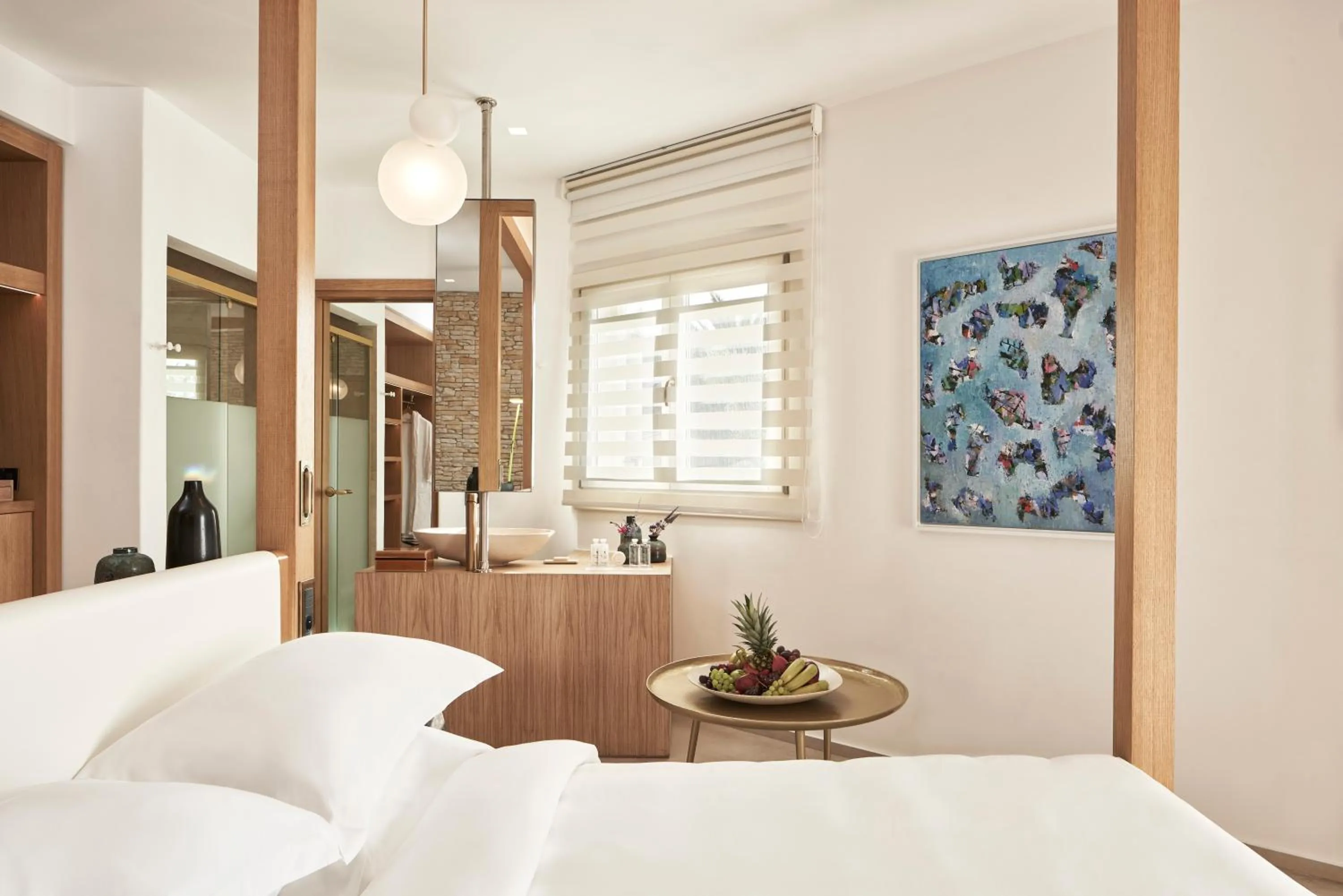 Bedroom, Bed in Myconian Naia - Preferred Hotels & Resorts
