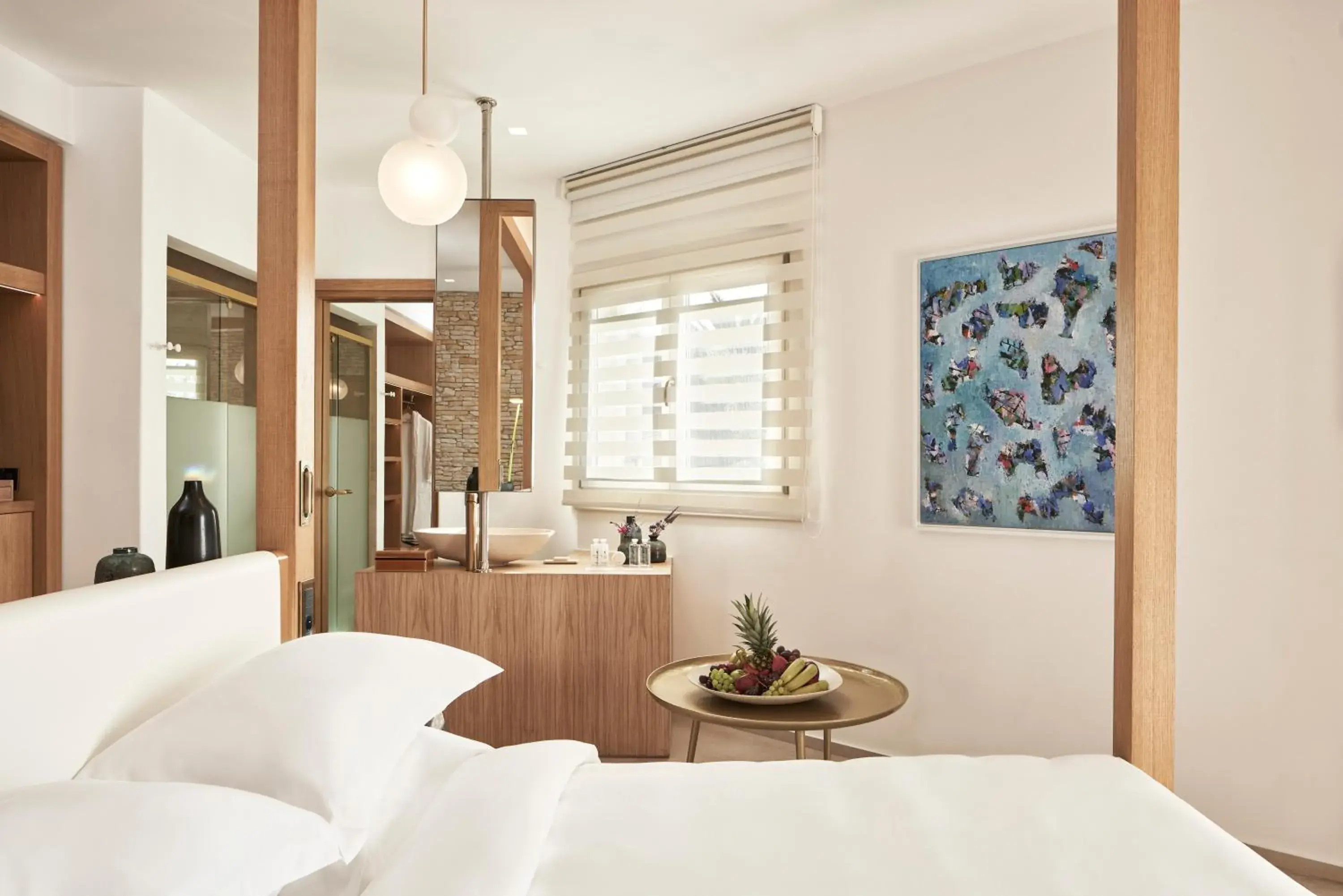 Bedroom, Bed in Myconian Naia - Preferred Hotels & Resorts Bedroom, Bed in Myconian Naia - Preferred Hotels & Resorts