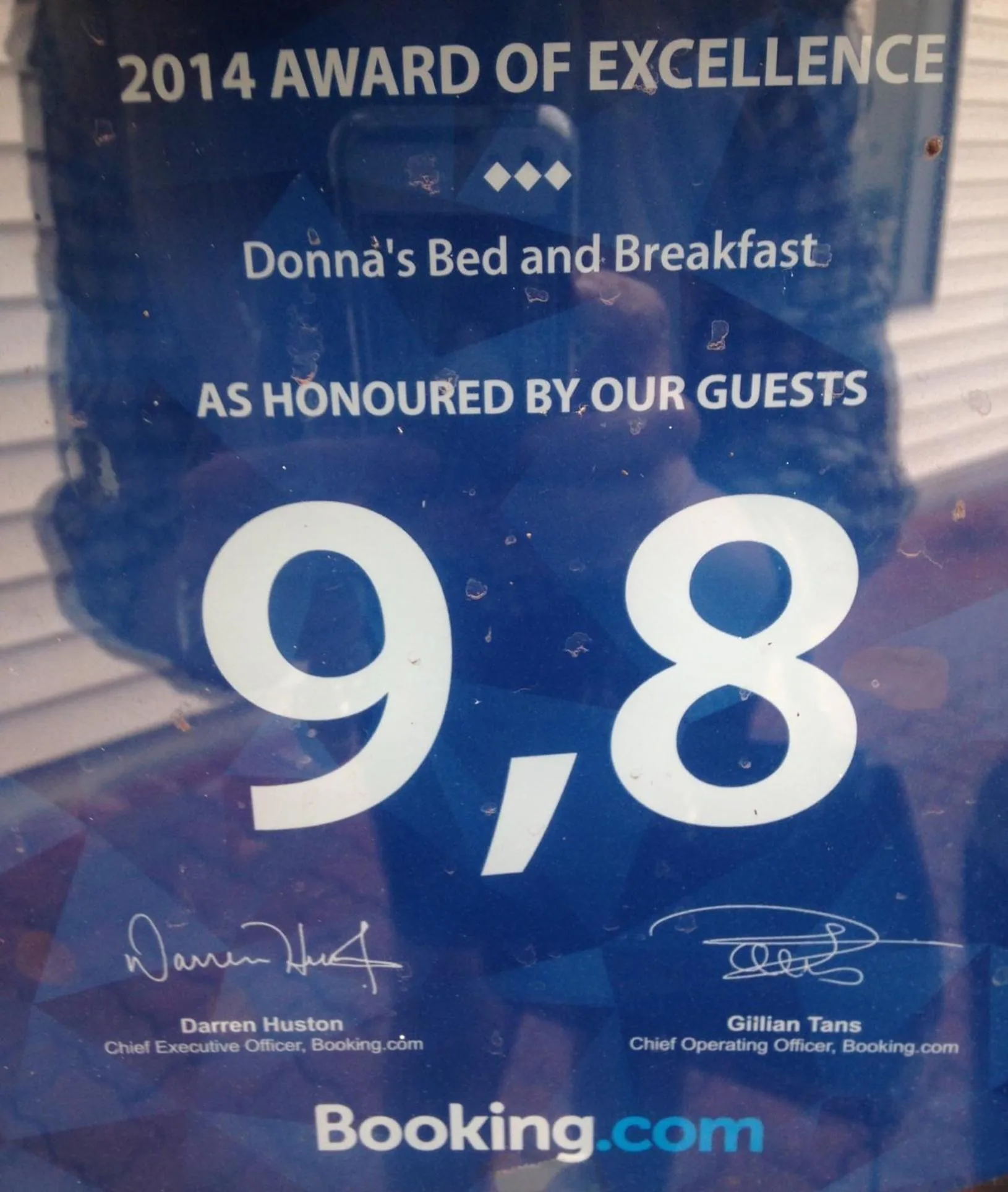 Certificate/Award in Donna's Bed & Breakfast