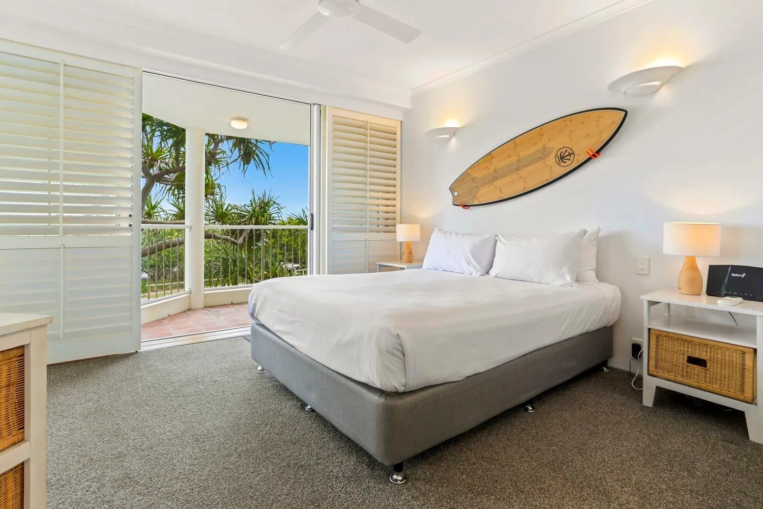 Bedroom, Bed in Sun, sand, and surf, Sunrise Beach