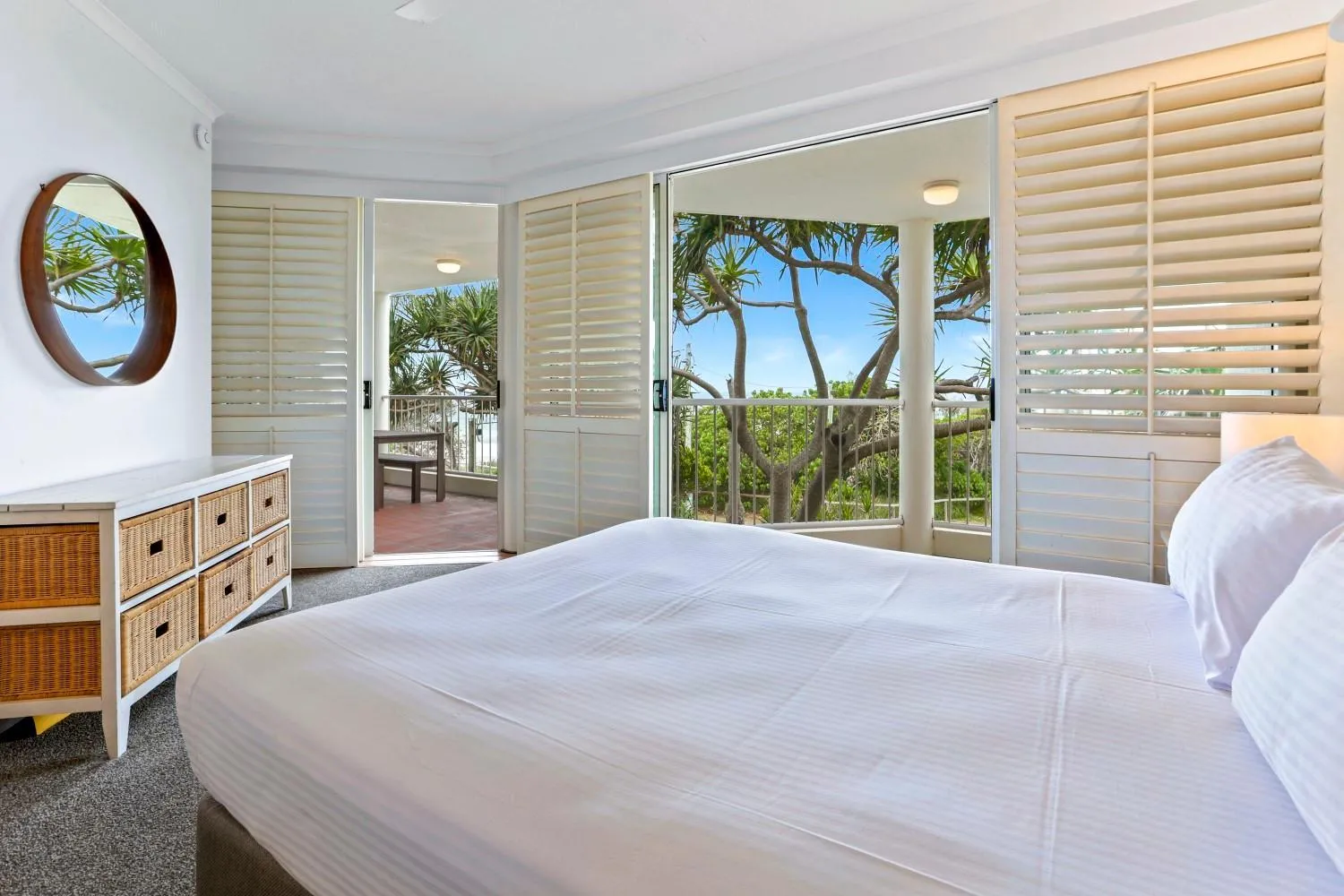 Bedroom, Bed in Sun, sand, and surf, Sunrise Beach