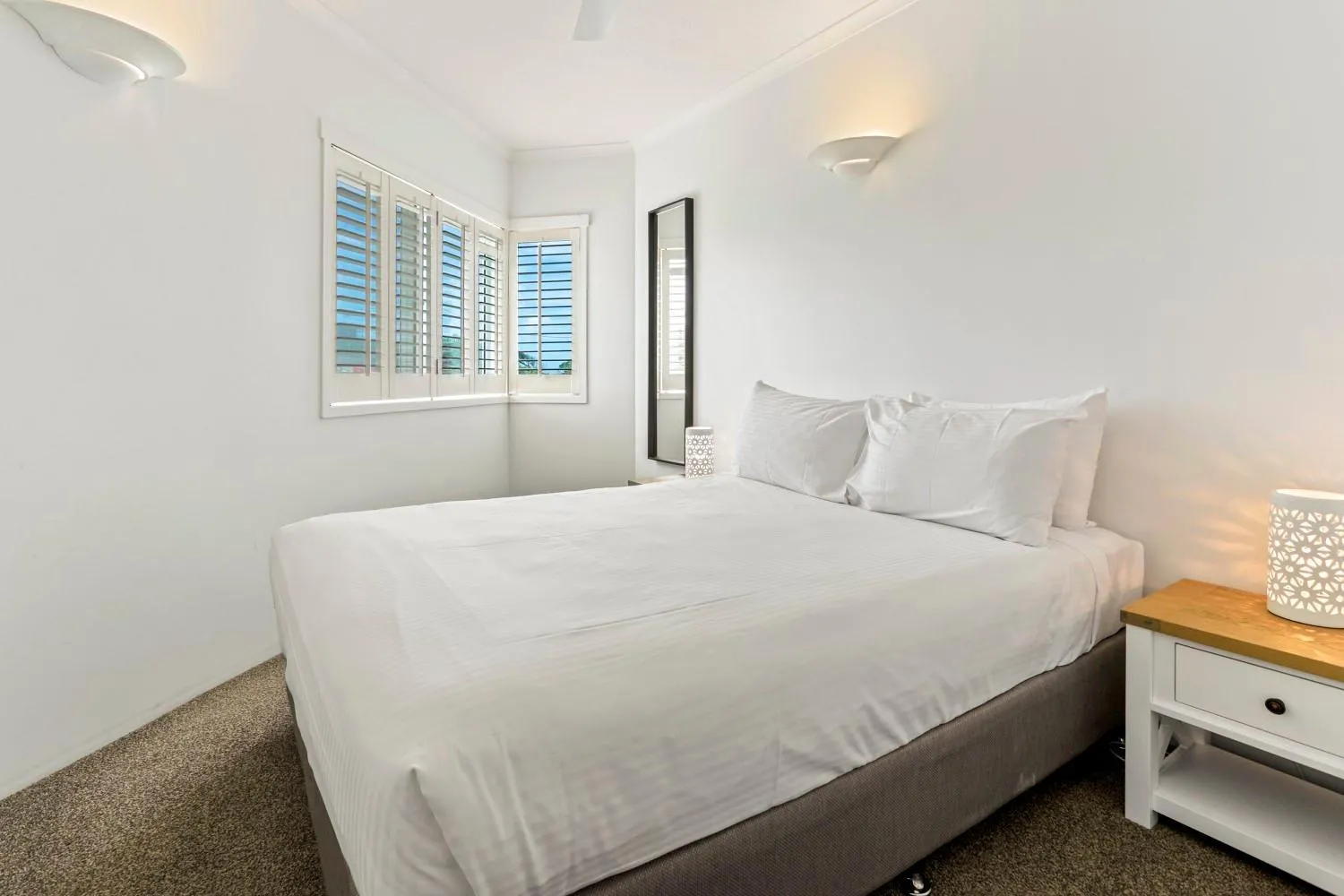 Bedroom, Bed in Sun, sand, and surf, Sunrise Beach