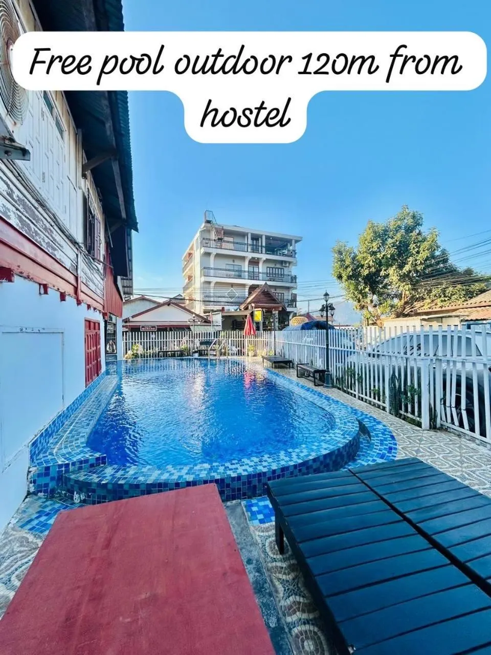 Swimming pool in Vangvieng Rock Backpacker Rooftop Hostel