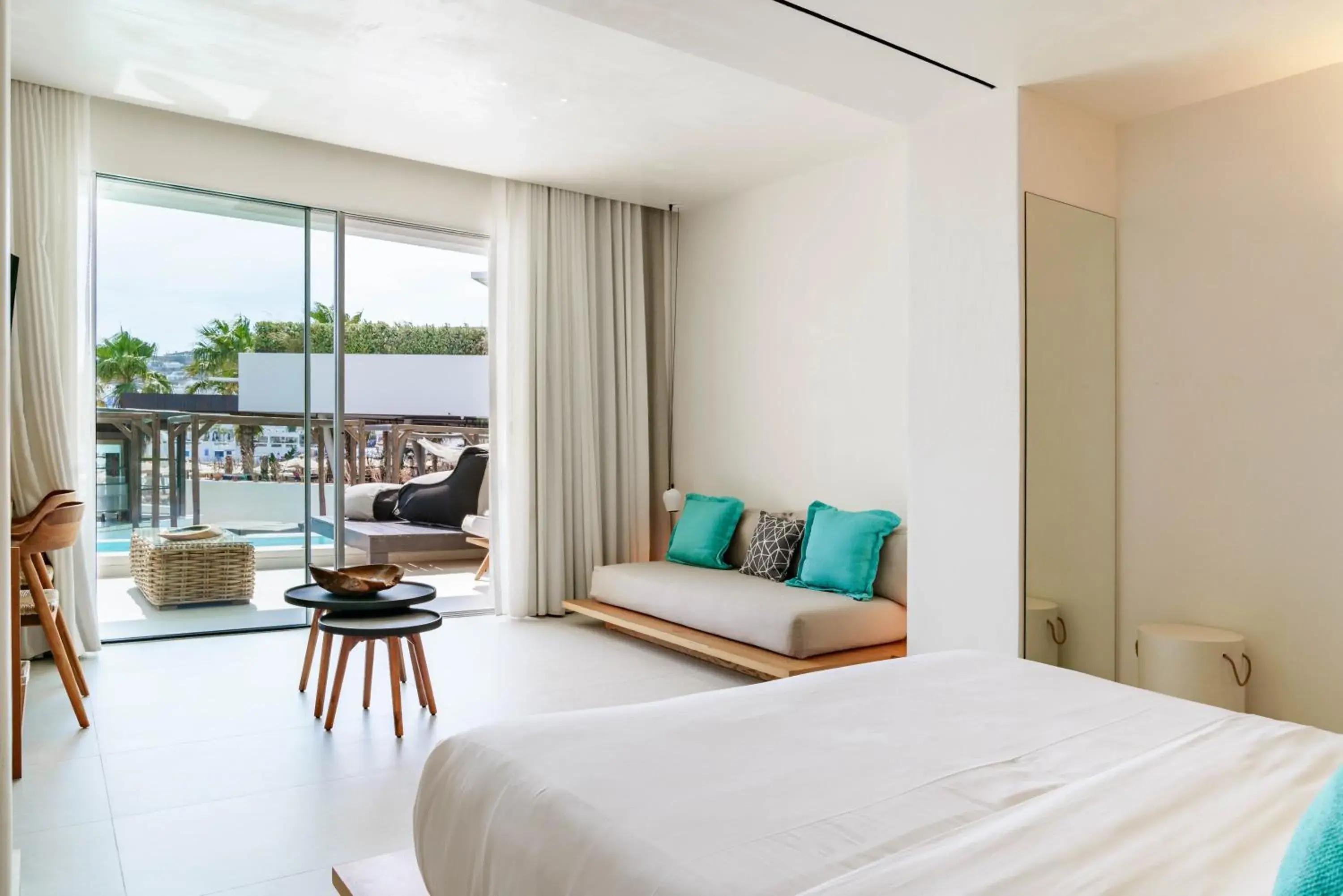 View (from property/room), Bed in Mykonos Dove Beachfront Hotel View (from property/room), Bed in Mykonos Dove Beachfront Hotel