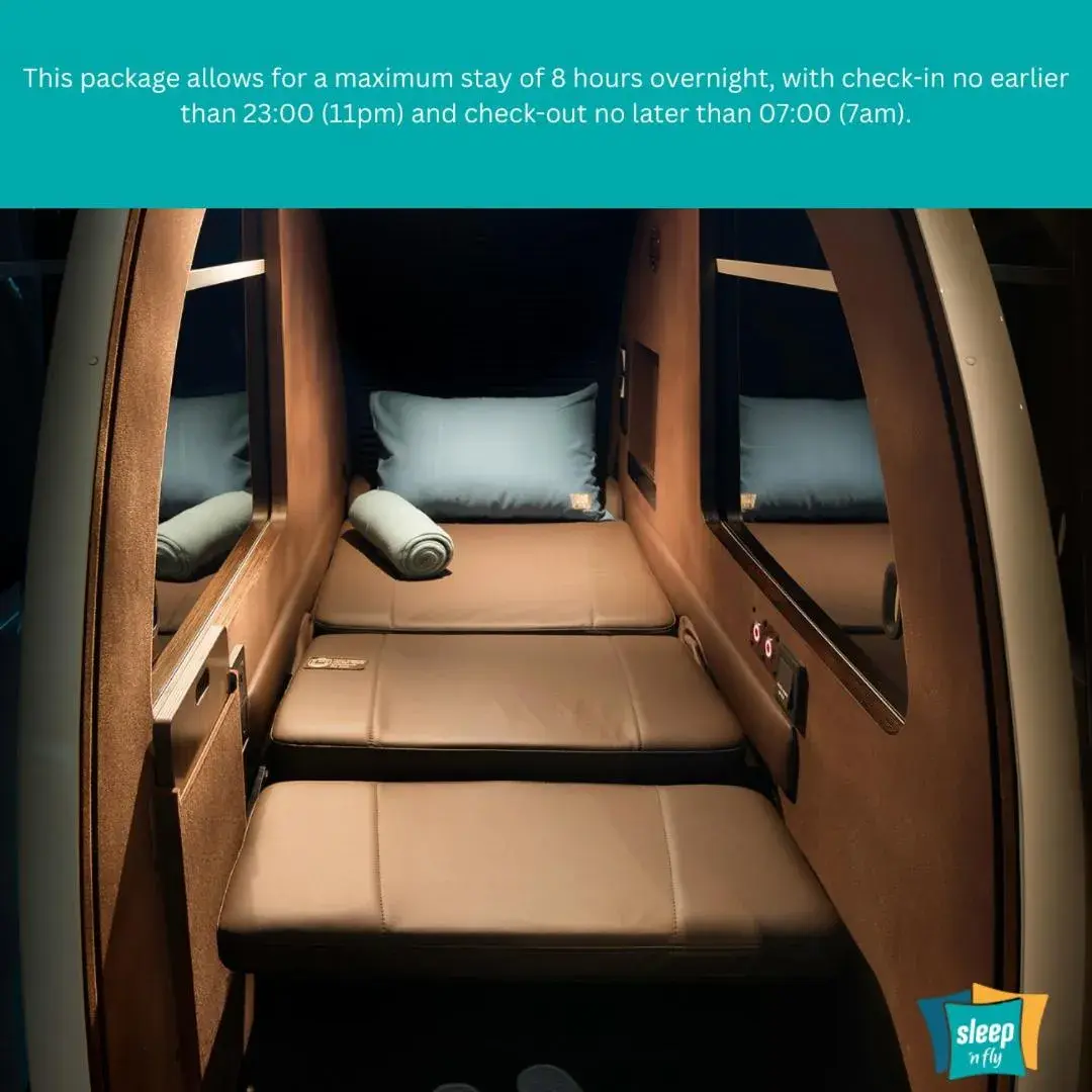 Single Igloo Pod – 8 Hour Night Stay from 23:00-07:00 hrs (11pm-7am) - single occupancy in sleep 'n fly Sleep Lounge, A-Gates Terminal 3 - TRANSIT ONLY Single Igloo Pod – 8 Hour Night Stay from 23:00-07:00 hrs (11pm-7am) - single occupancy in sleep 'n fly Sleep Lounge, A-Gates Terminal 3 - TRANSIT ONLY