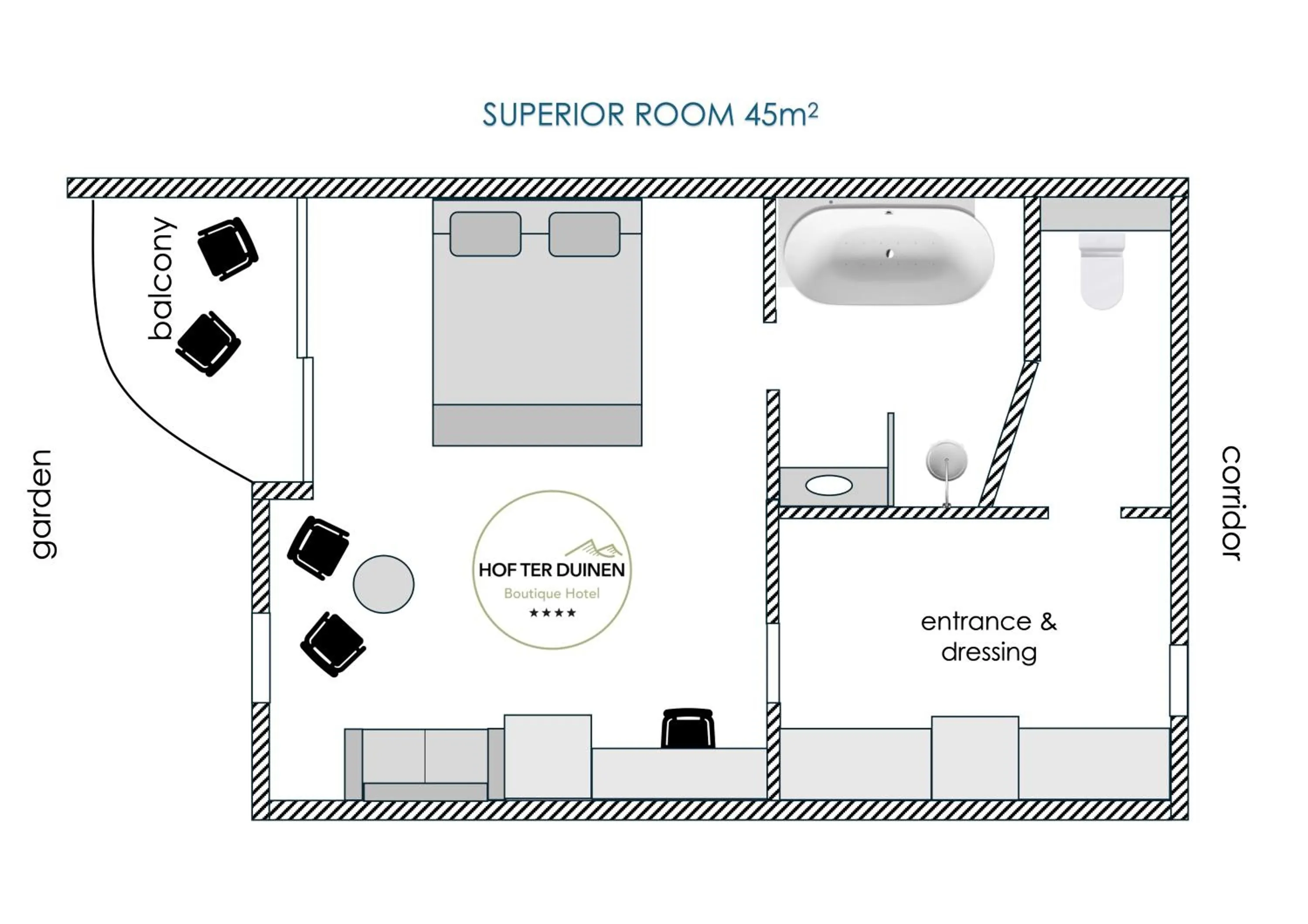 Floor plan in Boutique Hotel 'Hof ter Duinen'