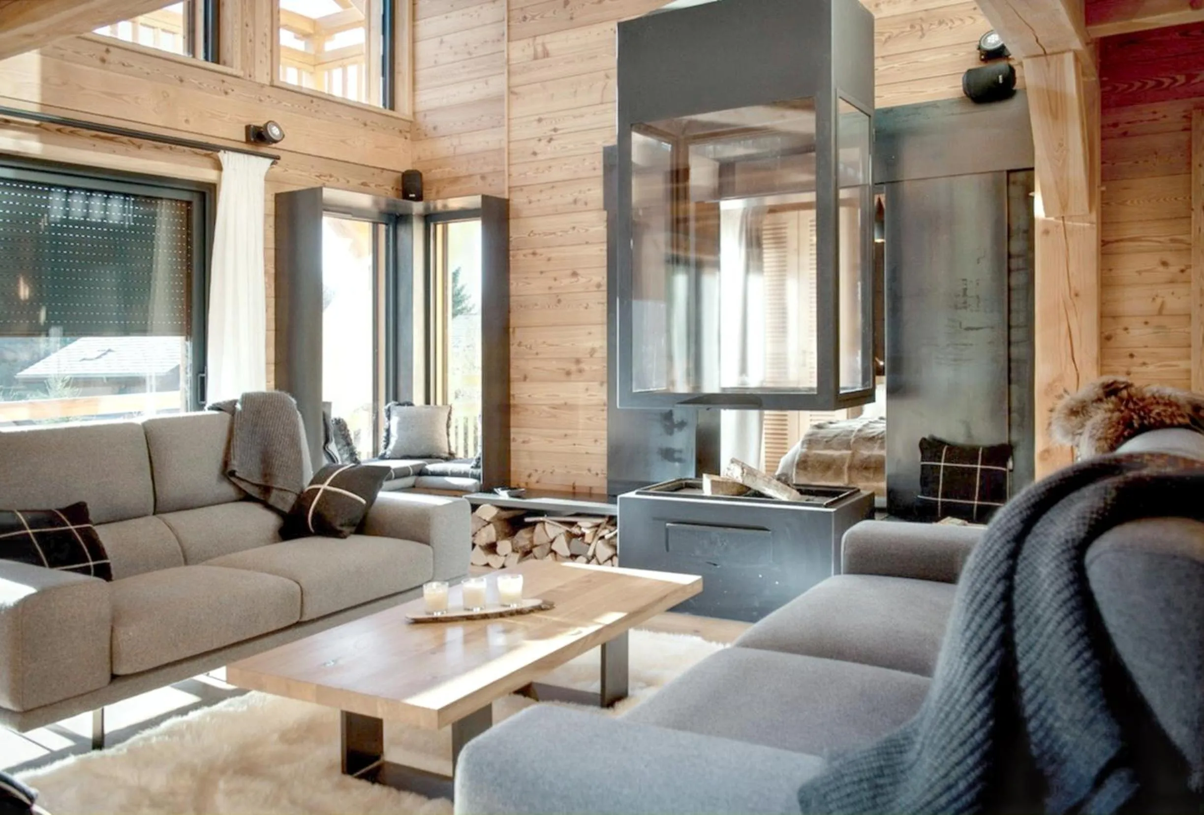 Living room in Chalet spacieux à Samoëns de 210 m² avec jacuzzi et jardin
