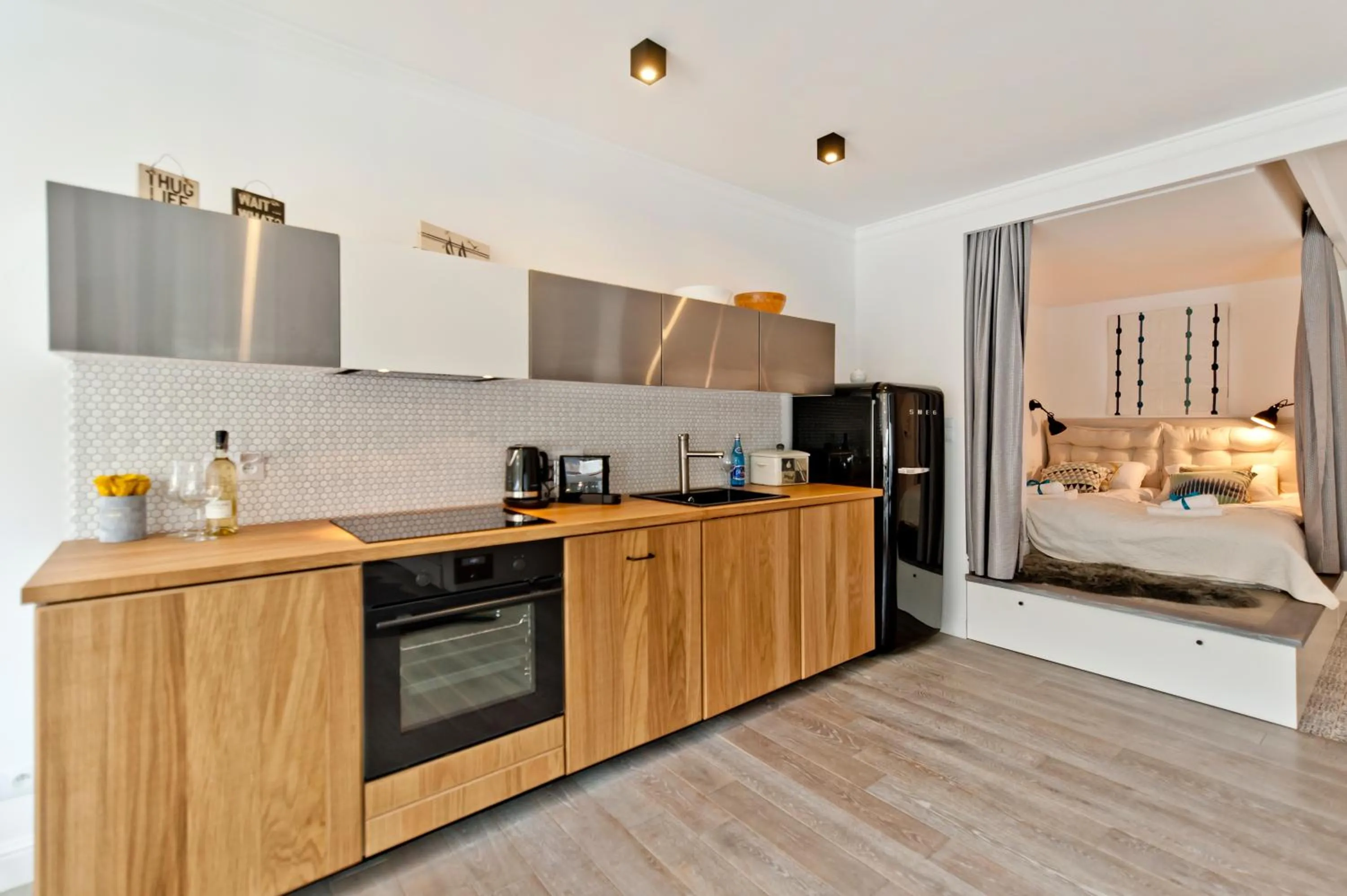 Kitchen or kitchenette, Bed in Międzymorze BlueApart Jurata