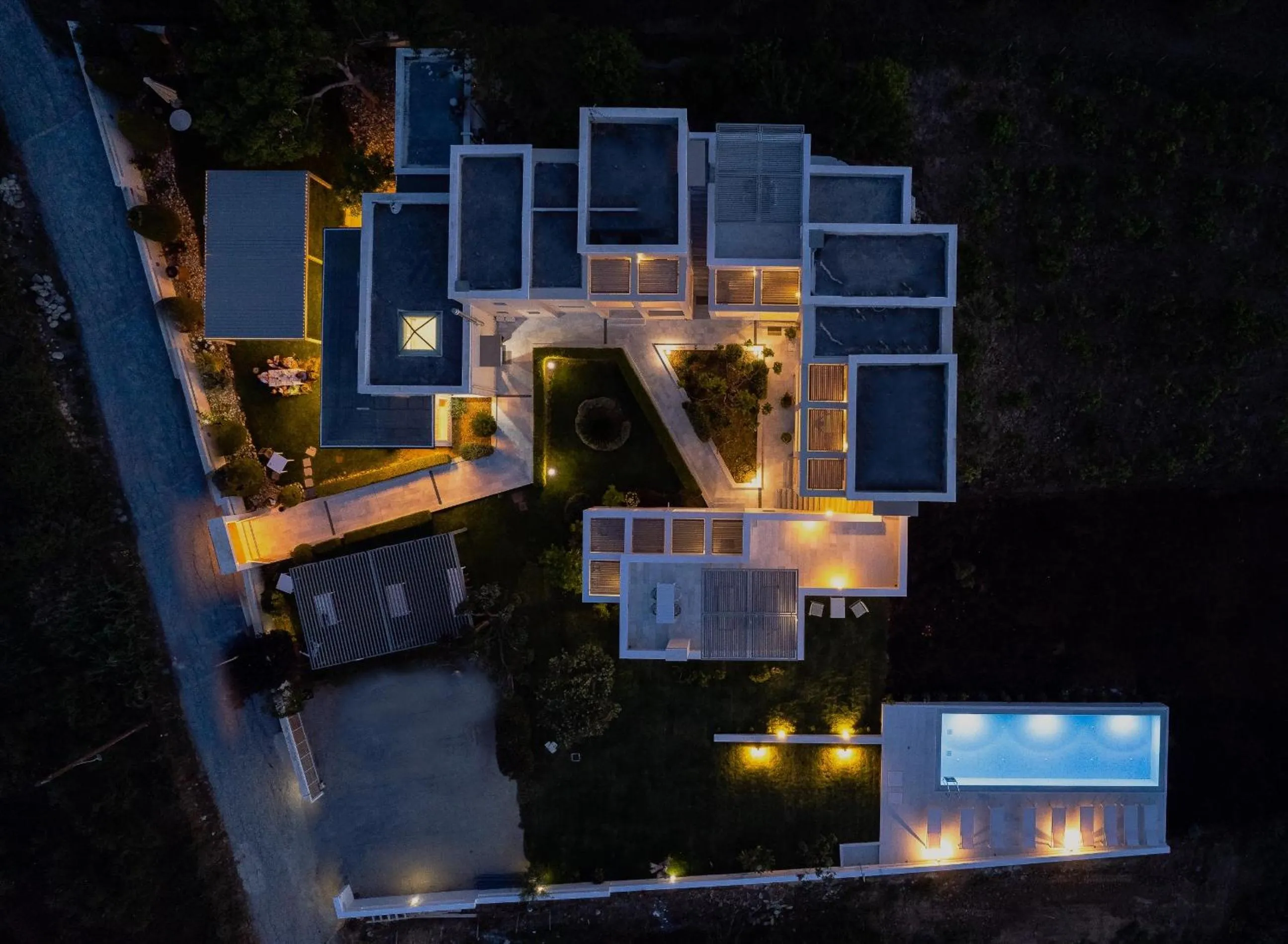 Bird's eye view in Mikro Livadi Special Lodges - Has an Eco Salt water pool - 150m from the beach