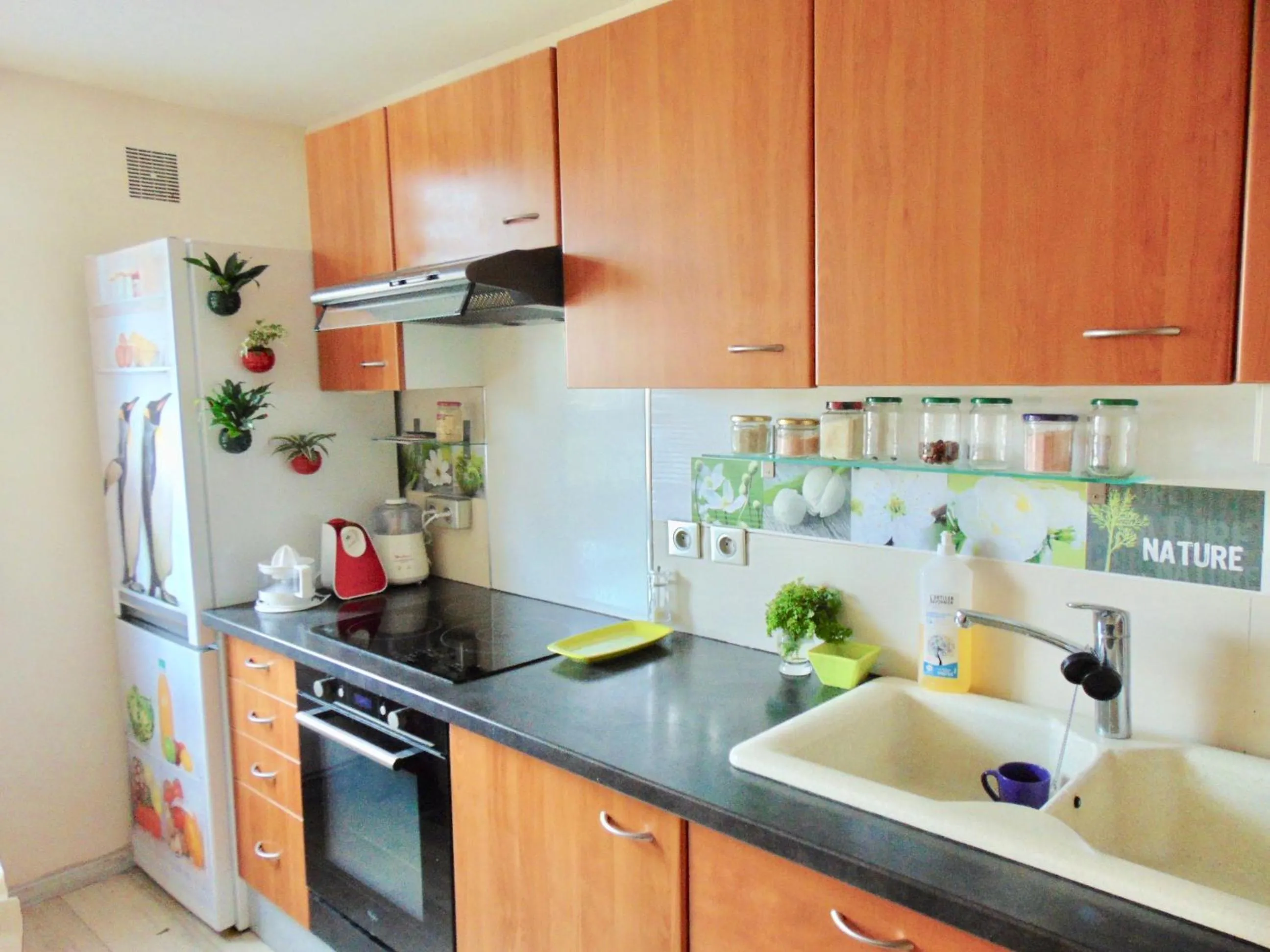 Communal kitchen in NATURALBNB - Chambres d'hôtes bios, éthiques - Au calme, confort dans résidence fermée - PARKING GRATUIT et sécurisé - Garage vélos et motos - OFFERT SUPER PETIT DEJEUNER local et bio sucré salé