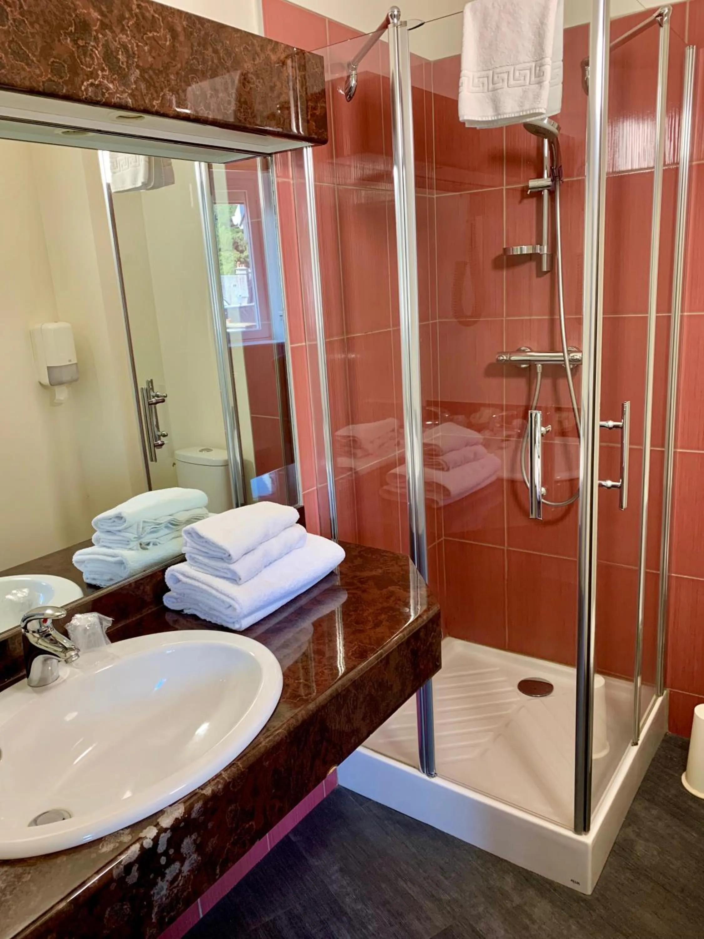 Shower in Logis Hôtel Restaurant Le Fruitier