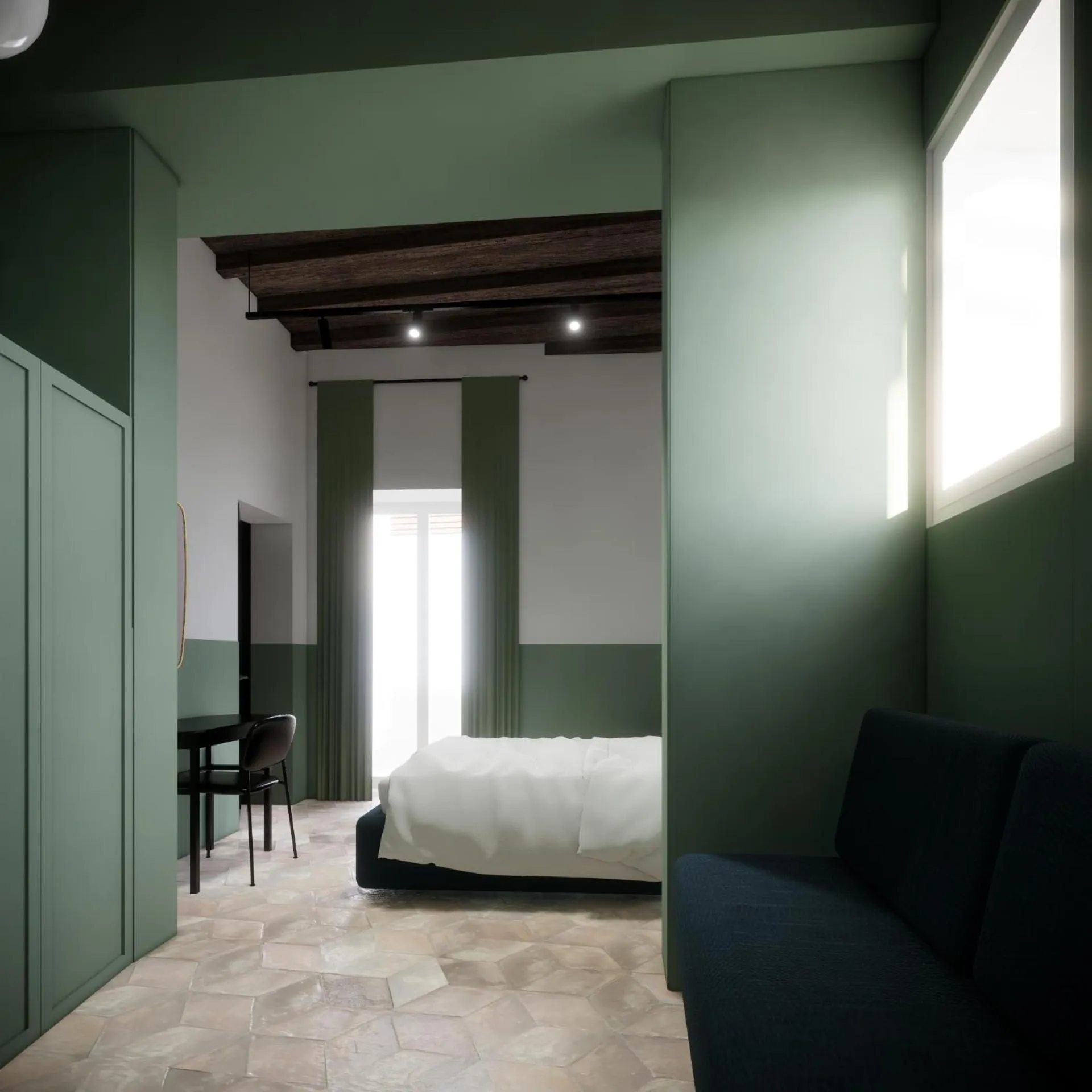 Photo of the whole room, Bed in Passepartout