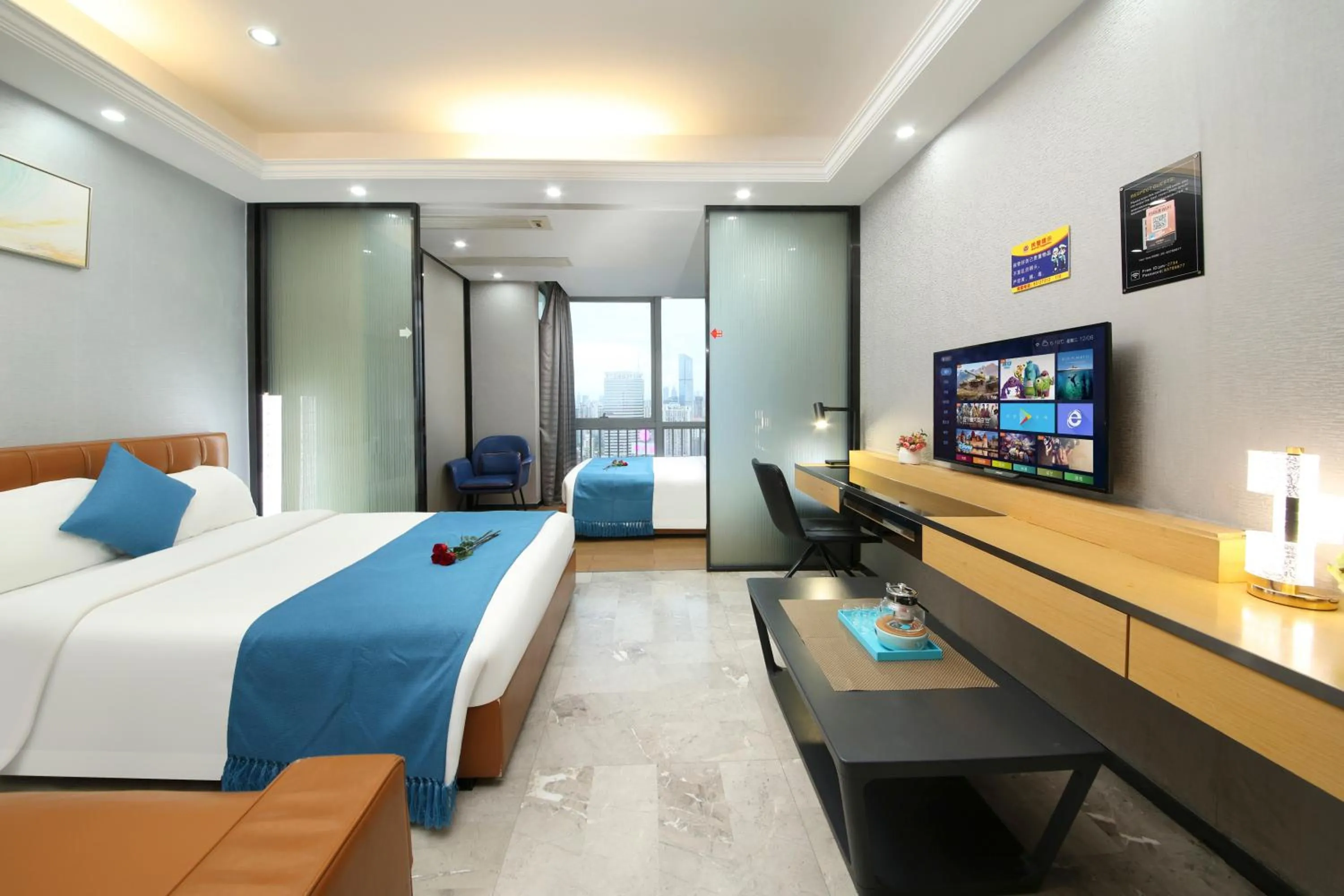 Photo of the whole room, Bed in Pengman Beijing Road A-mall Apartment