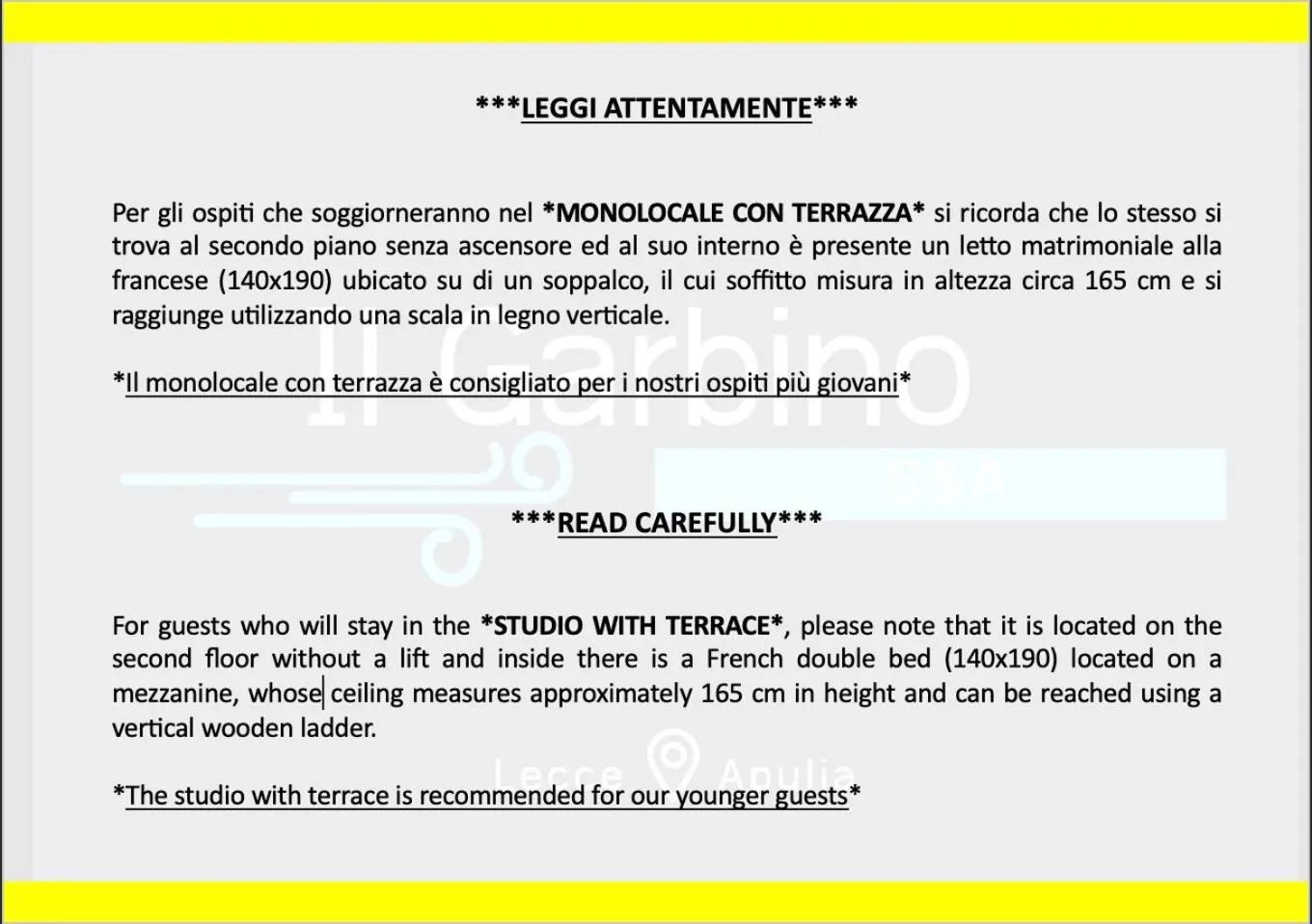 Text overlay in Il Garbino Suite and Apartment