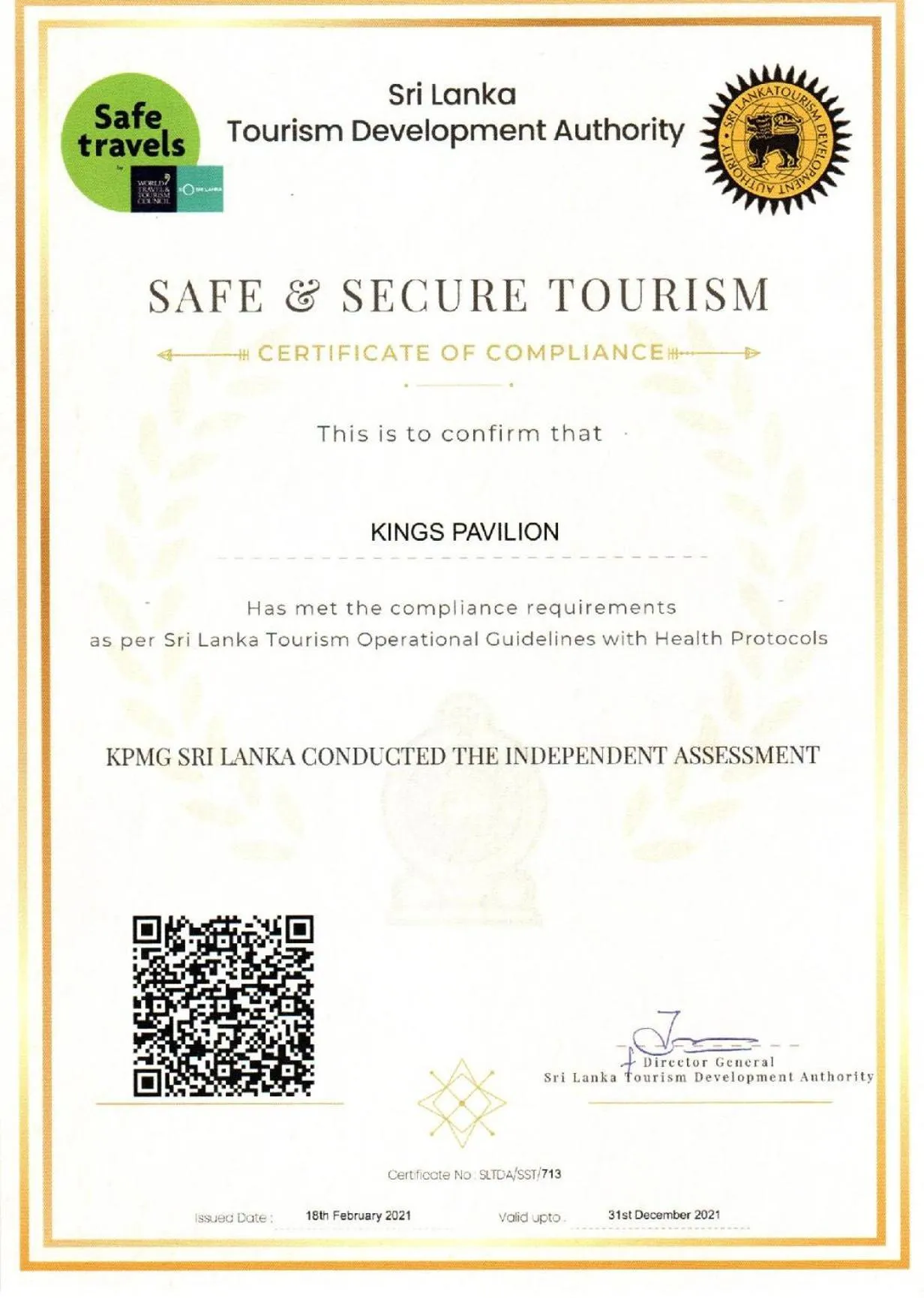 Logo/Certificate/Sign in Kings Pavilion Luxury Hotel