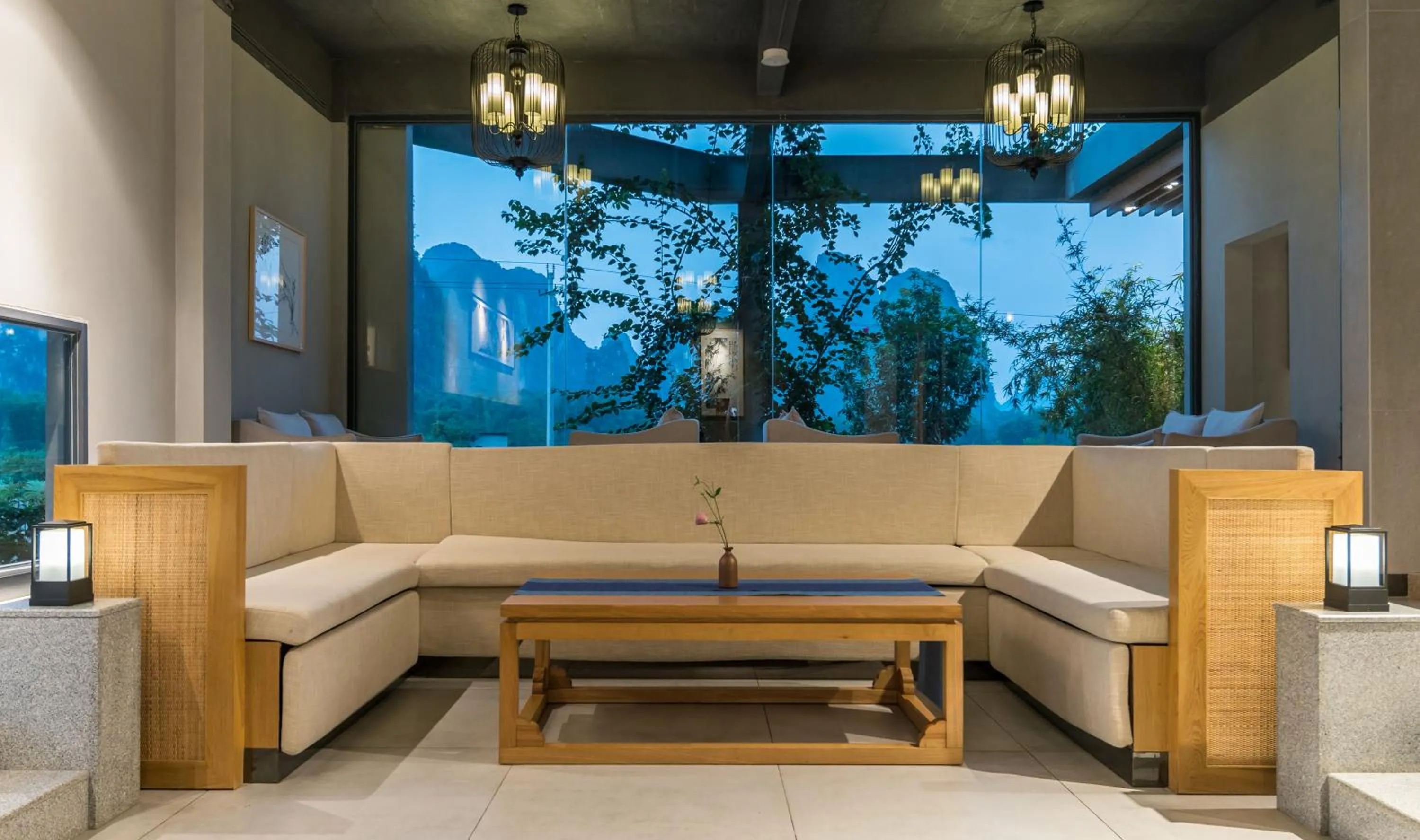 Seating area in Yangshuo Zen Garden Resort - Rich Chinese traditional activities