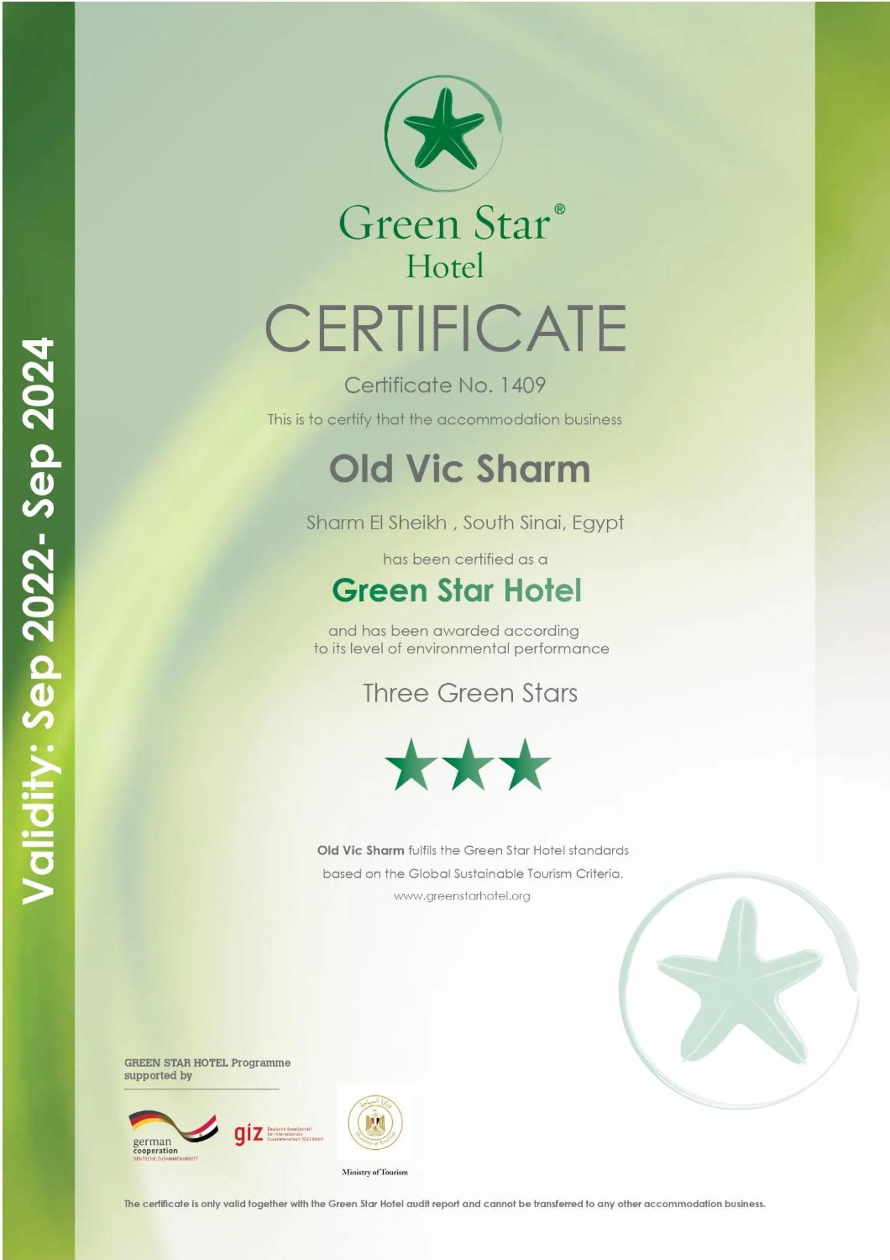 Certificate/Award in Old Vic Sharm Resort