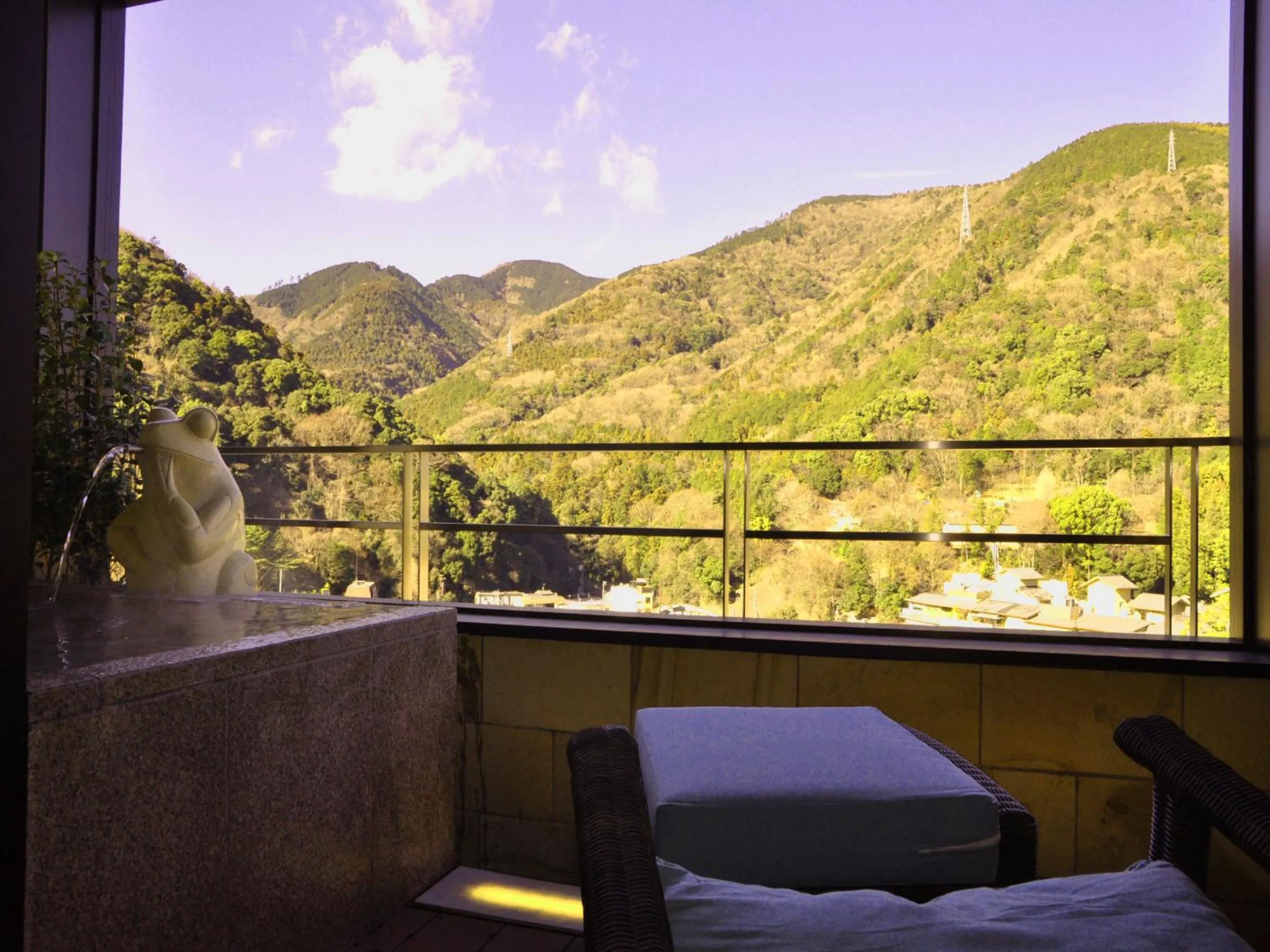 View (from property/room), Bed in Balinese onsen ryokan Hakone Airu