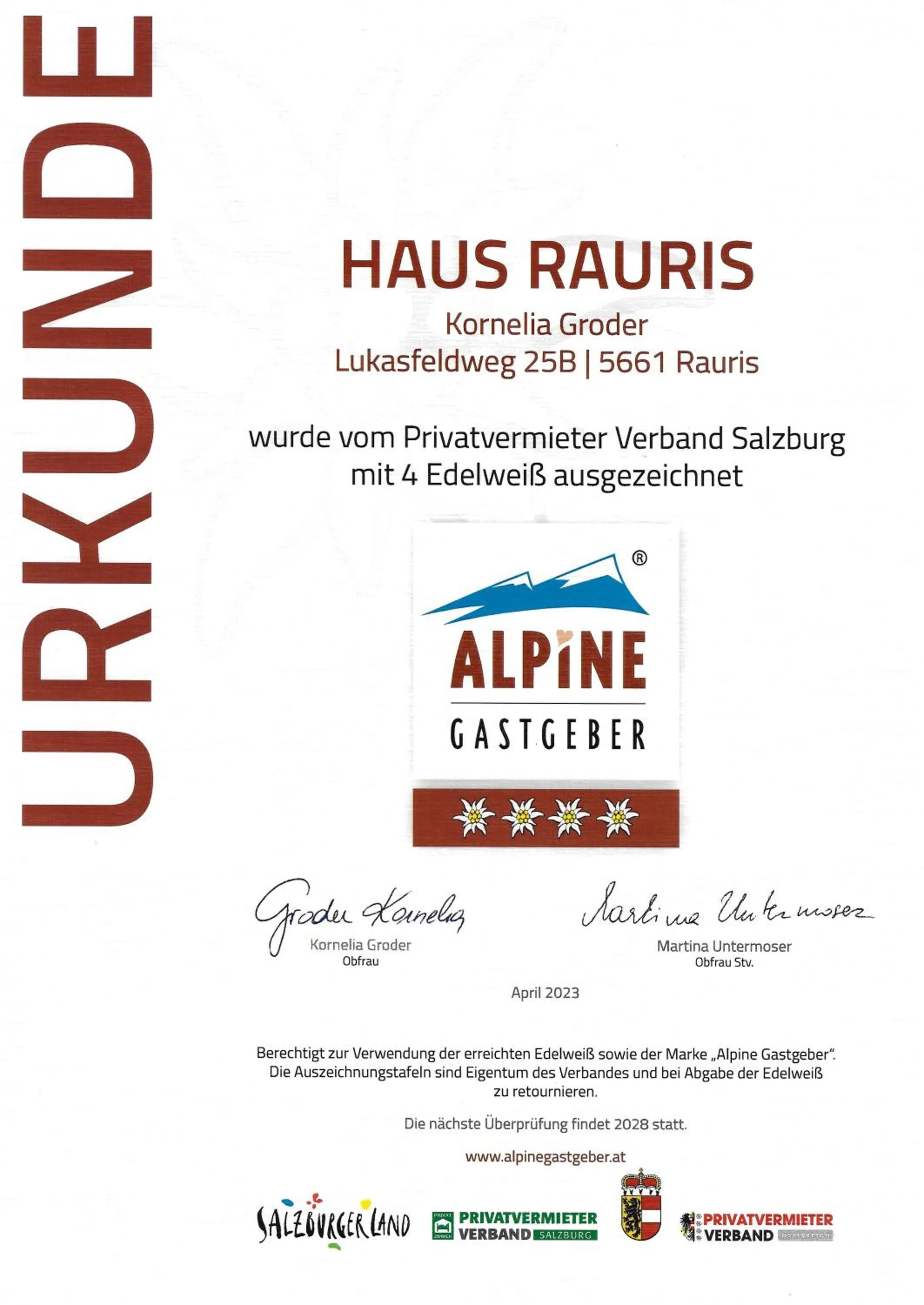 Logo/Certificate/Sign in Ferienhaus Rauris