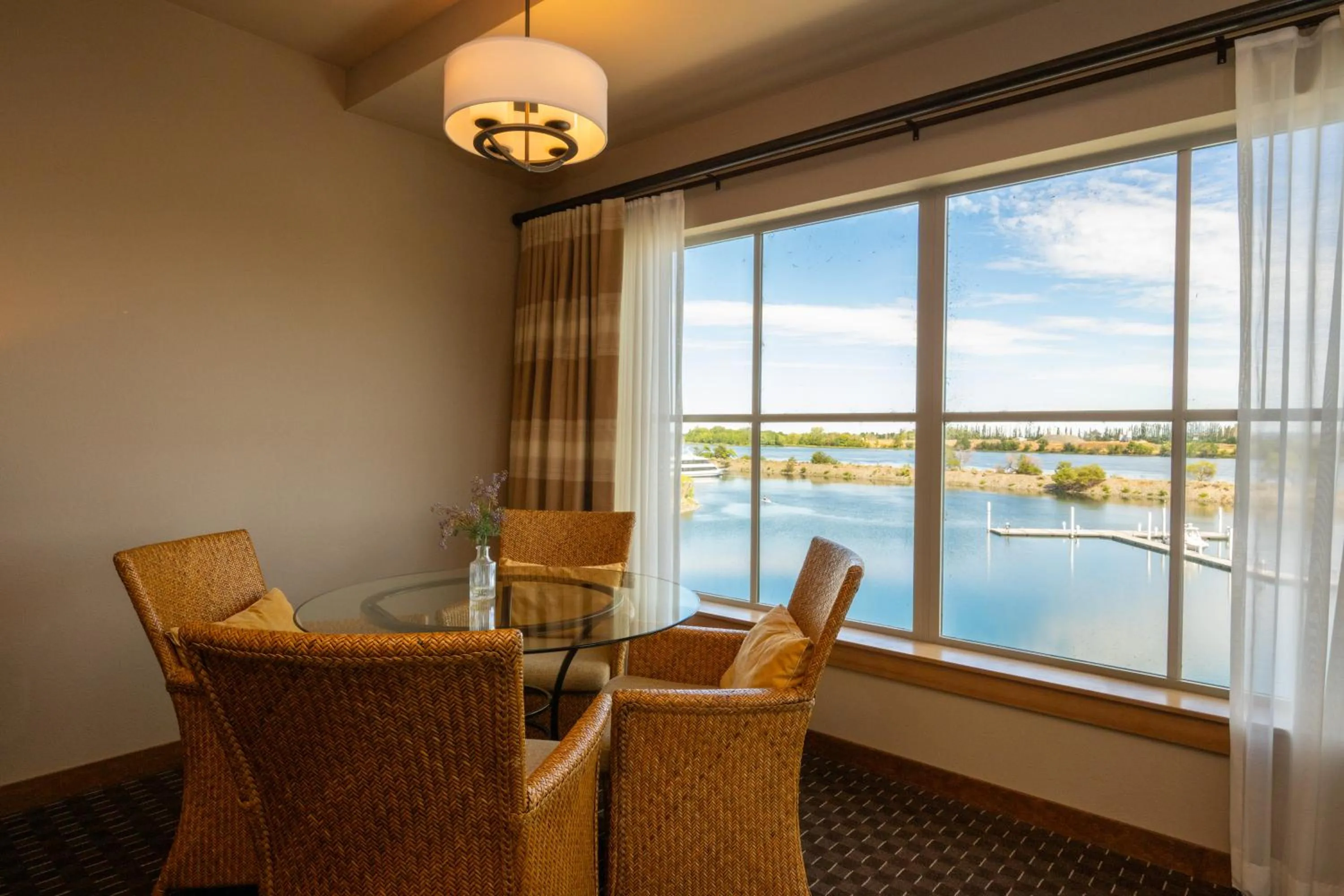 Seating area in The Lodge at Columbia Point