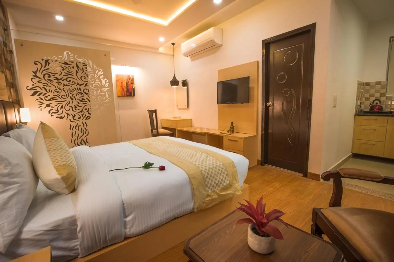 Photo of the whole room, Bed in Kadamb Spritual stay