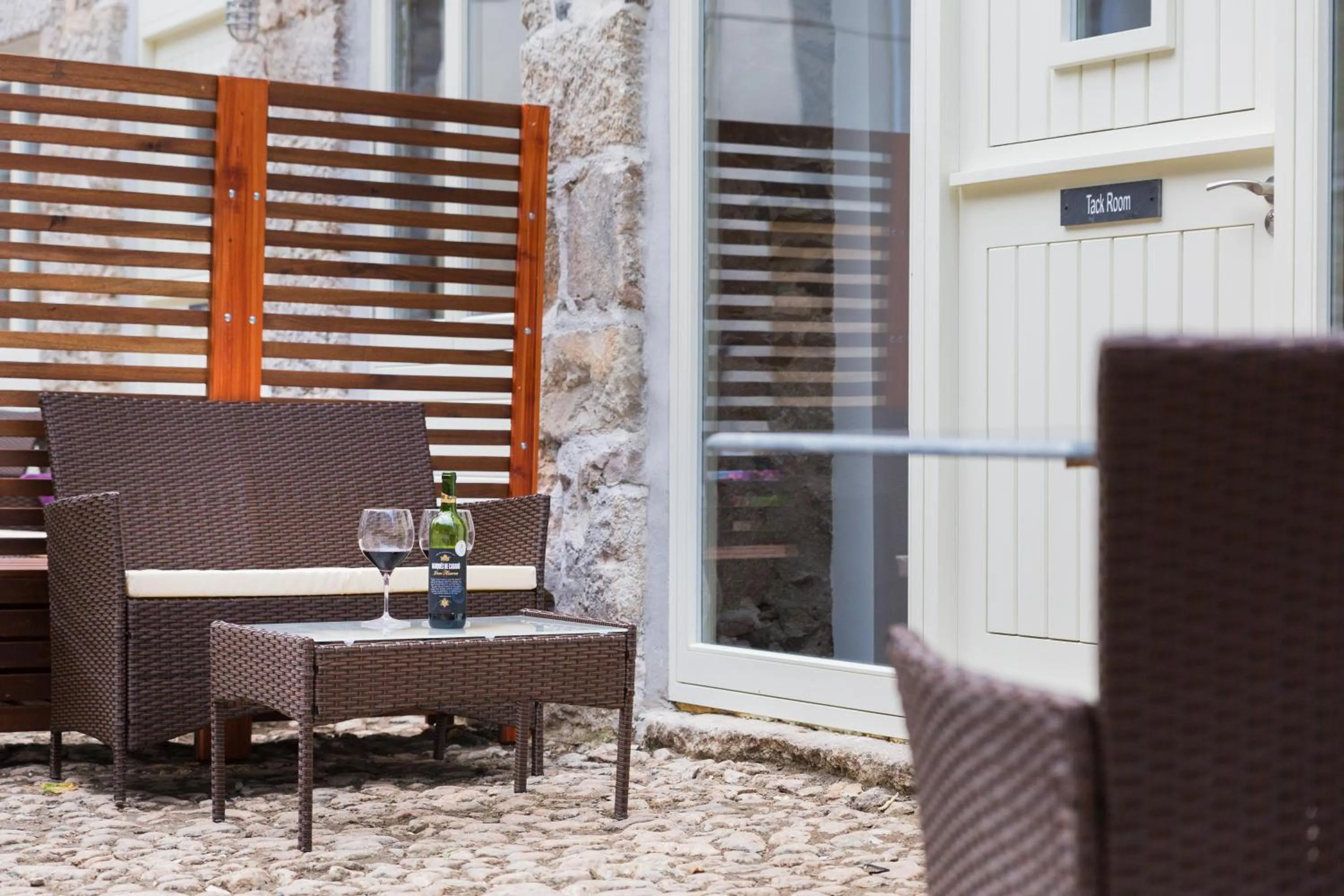 Patio in Red River Stables - Peaceful, beautiful grounds, swimming pool, central location for West Cornwall